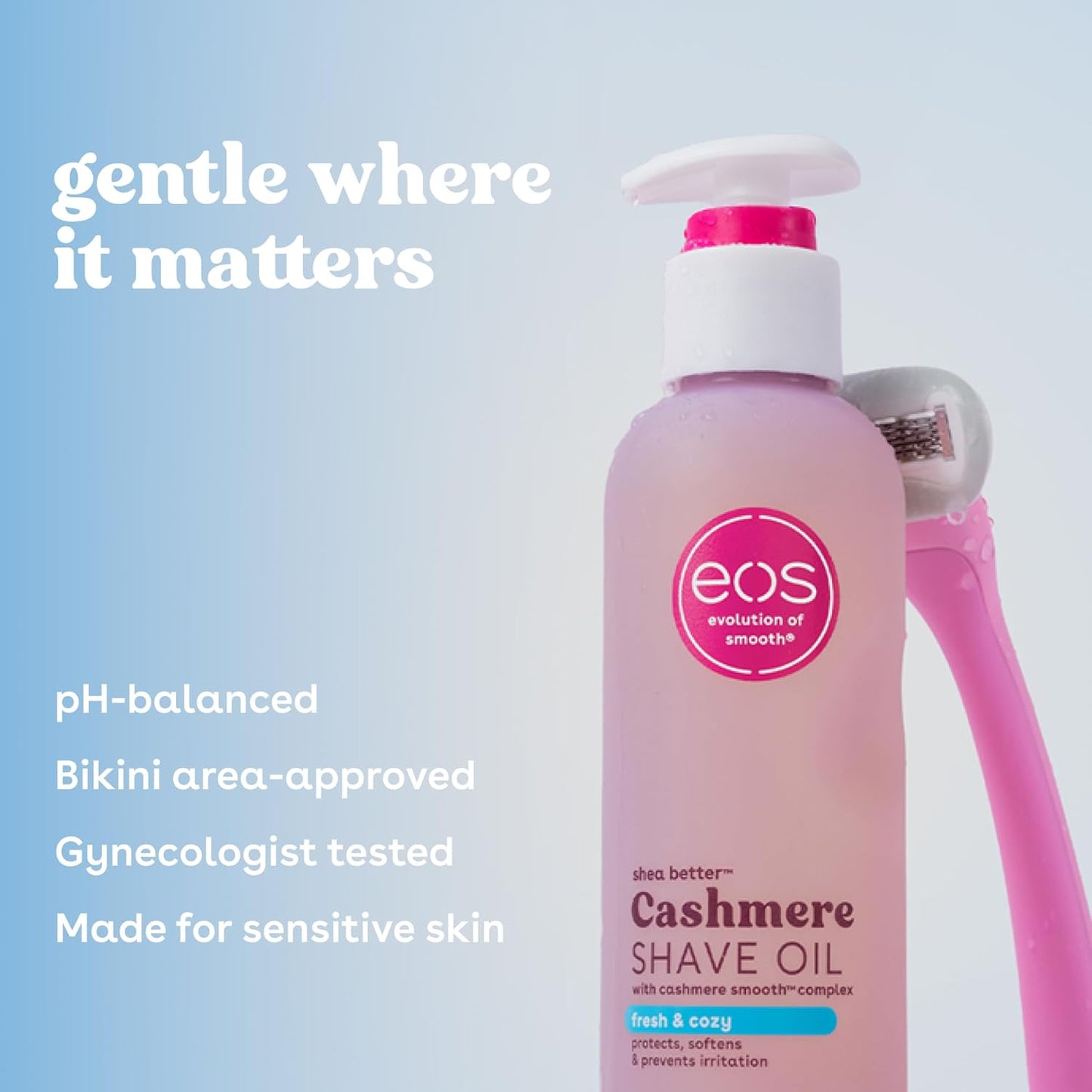 eos Cashmere Shave Oil ?Fresh & Cozy, Moisturizing Shave Oil with Shea Butter & Glycerin, Helps Prevents Irritation & Razor Burn, Vegan, 6 fl oz