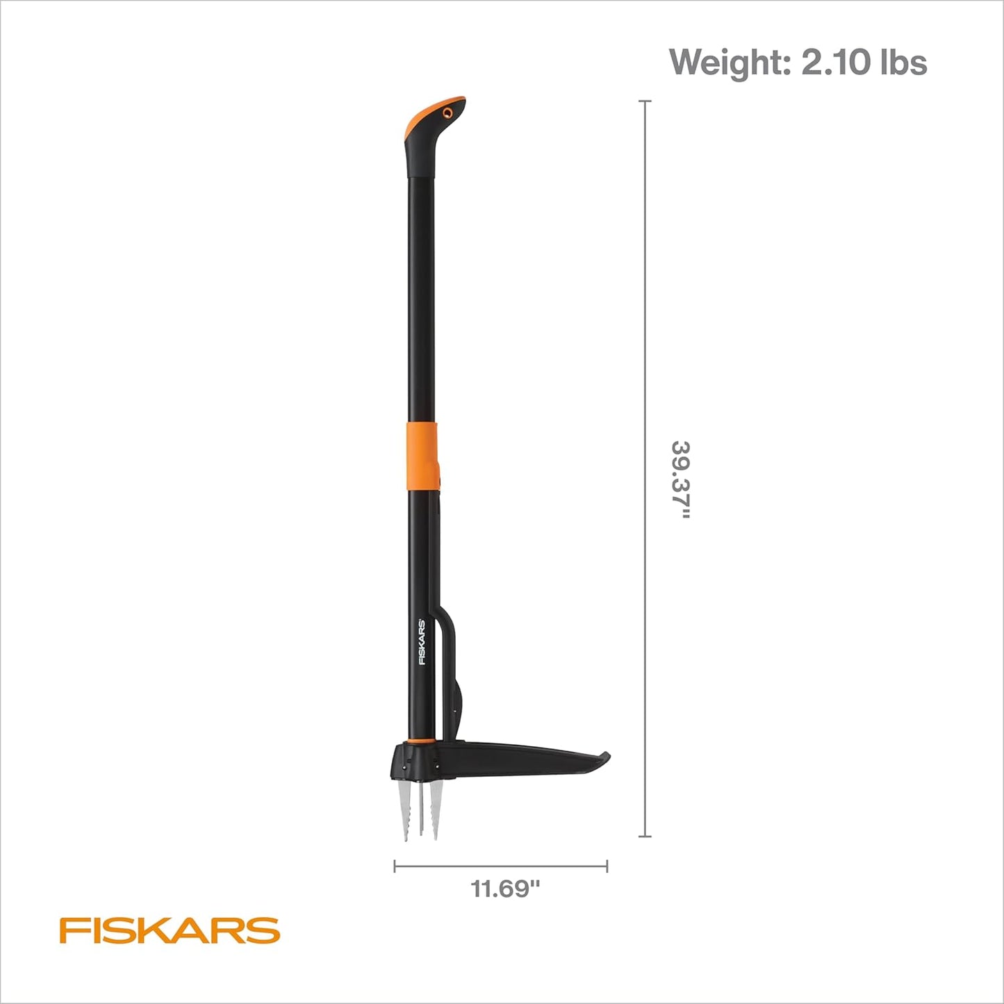 Fiskars Stand-Up Weed Puller Tool, 4 Serrated Stainless Steel Claws Grip Roots for Permanent Removal, Reinforced Foot Platform Penetrates Tough Soil, Easy-Eject & Ergonomic Offset Handle, 39"