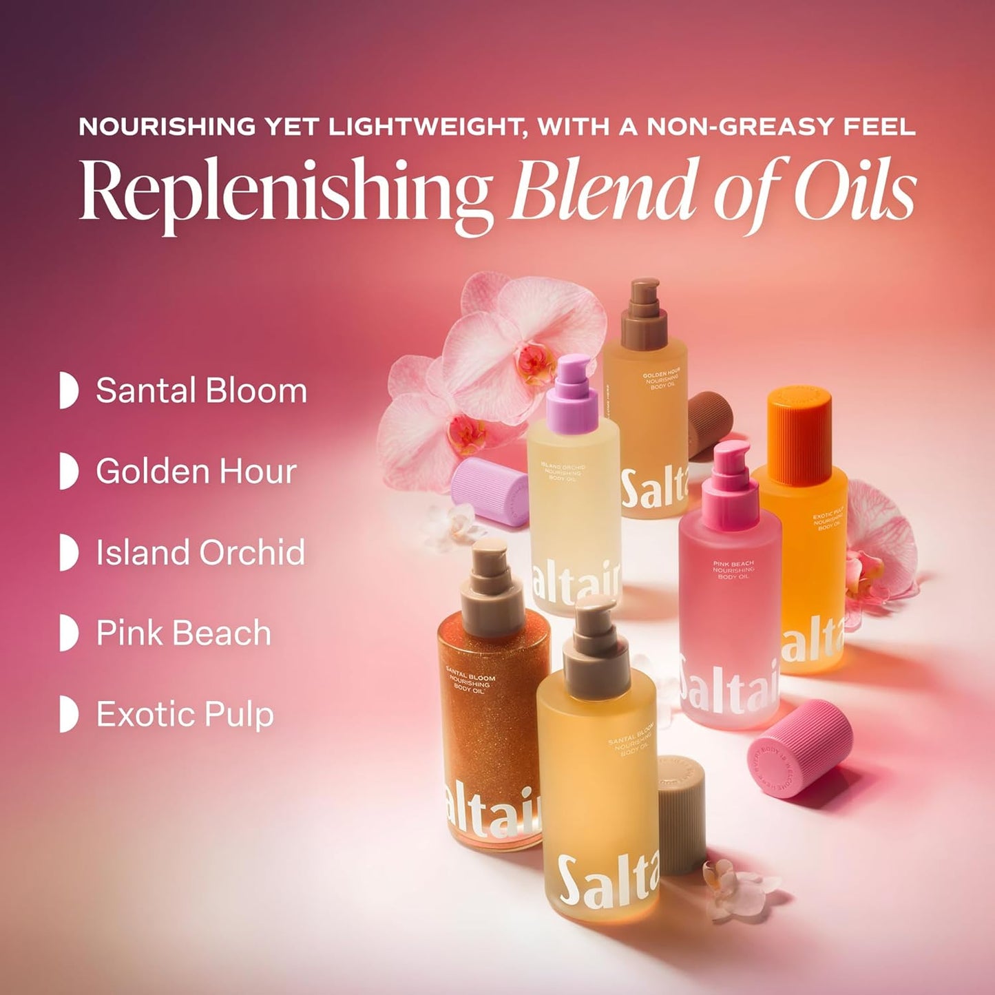 Saltair Body Oil - Luxurious Santal Bloom After Shower and Bath Oil for Women and Men. Botanical, Non-Greasy, Well-Absorbing Moisturizer for Hydrating Dry Skin ?4oz Pump Bottle
