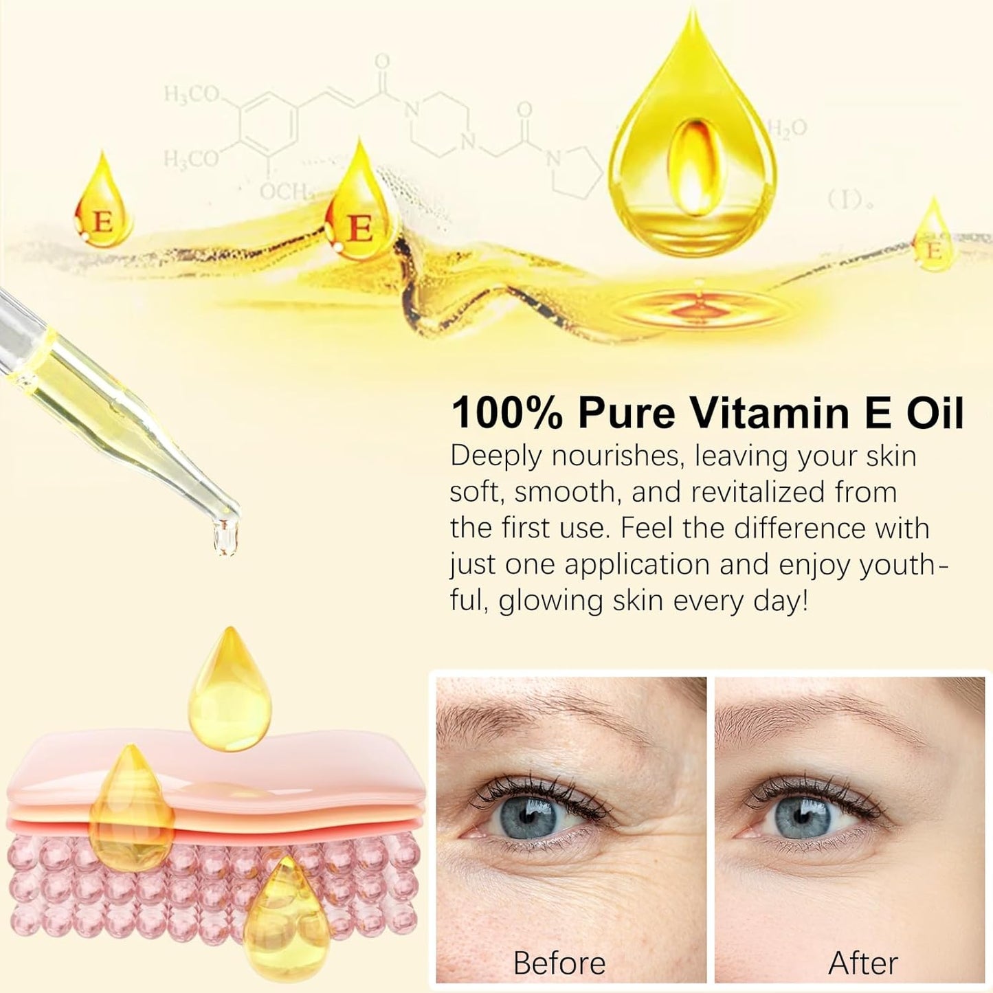 flasture Vitamin E Oil 75,000 IU ?100% Pure Natural Vitamin E for Skin, Face, Hair, Scars ?Deep Moisturizing Body Oil for Dry Skin, Wrinkles ?Cold-Pressed, Non-GMO,Skincare ?2 Fl Oz