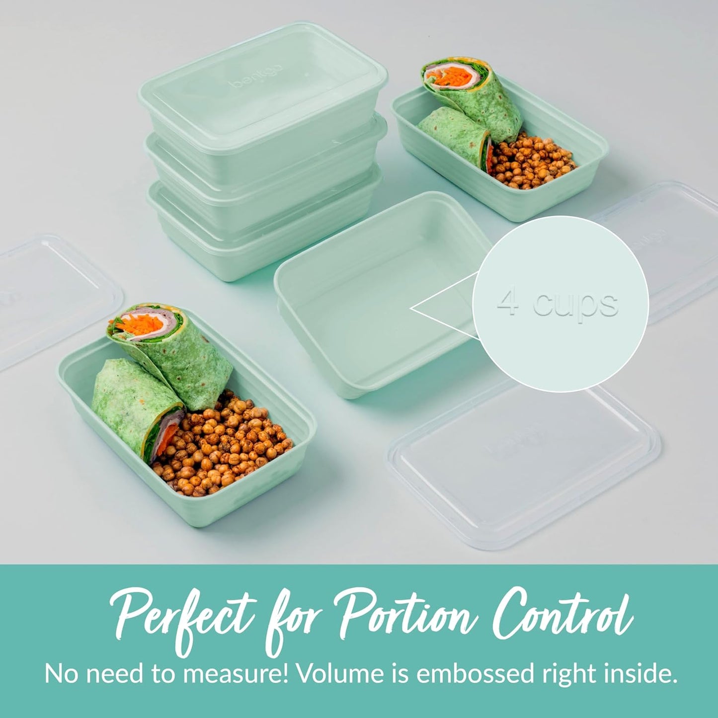 Bentgo Prep - 20-Piece 1-Compartment Reusable Meal Prep Containers with Lids, PFAS & BPA Free Materials, Durable, Microwave, Freezer, & Dishwasher Safe To Go Food Storage (Mint)