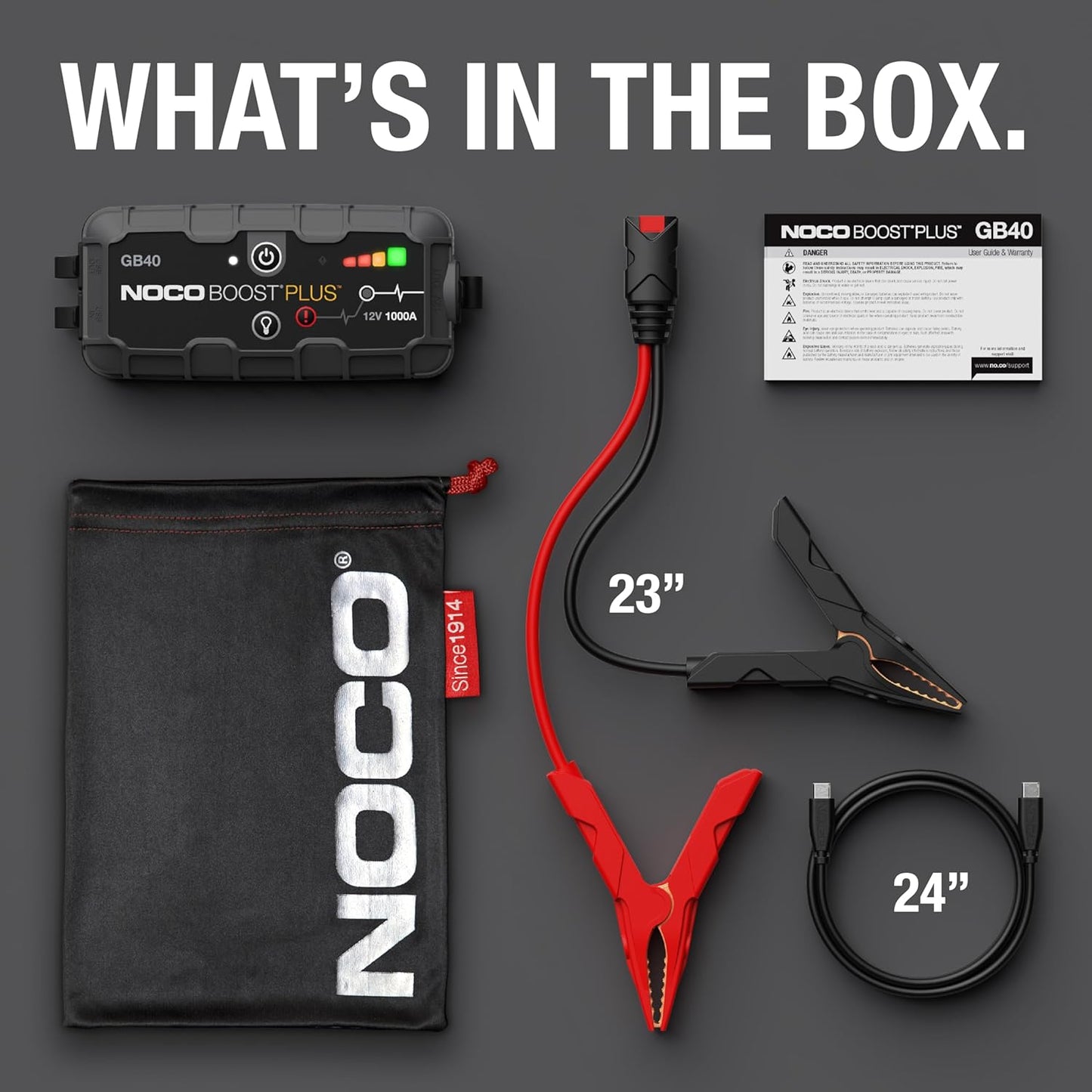 NOCO Boost GB40: 1000A UltraSafe Jump Starter ?12V Lithium Battery Booster Pack, Portable Jump Box, Power Bank & Jumper Cables - for 6.0L Gas and 3.0L Diesel Engines