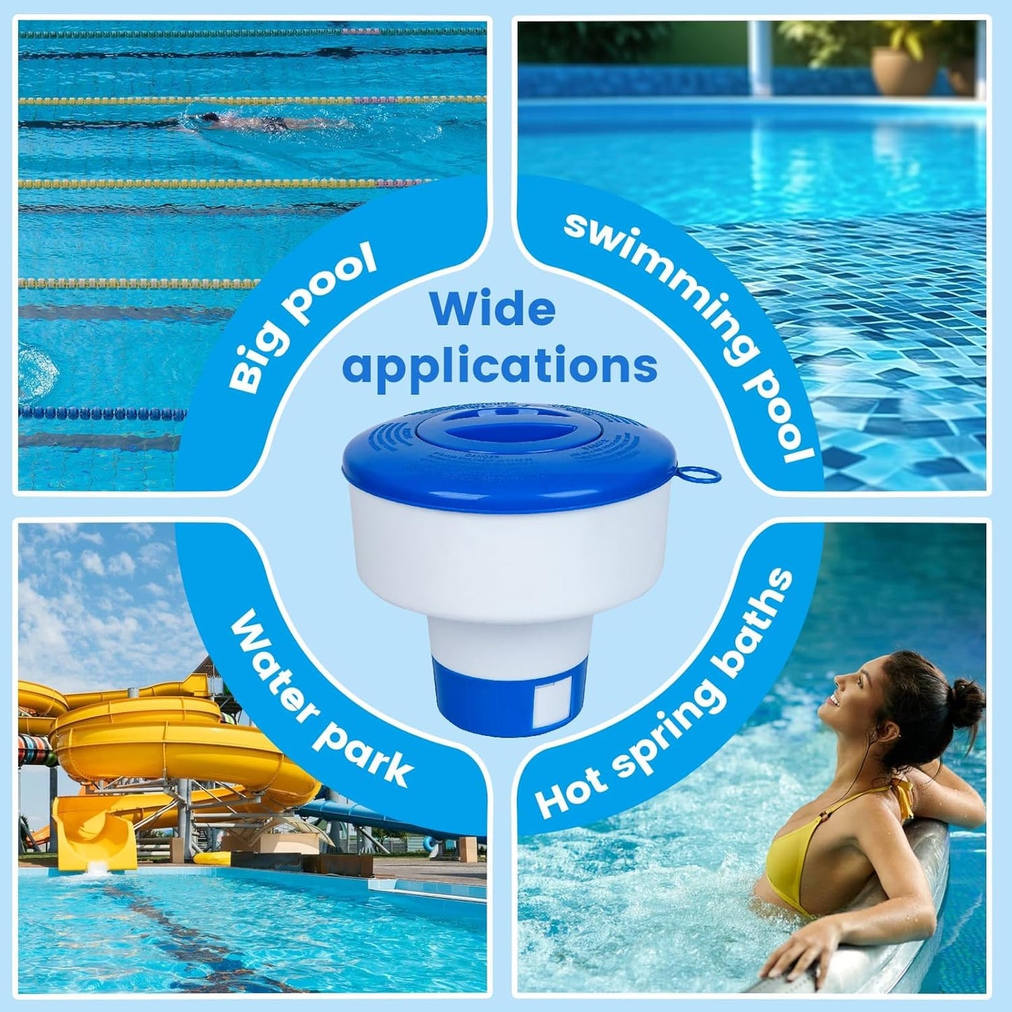 Pool Chlorine Floater for Pools Fits 3" Tablets,7" Diameter Chlorine Tablet Floater with Adjustable Flow Vents Balanced Chemical Dispenser for hot tub/Spa(Collapsible)