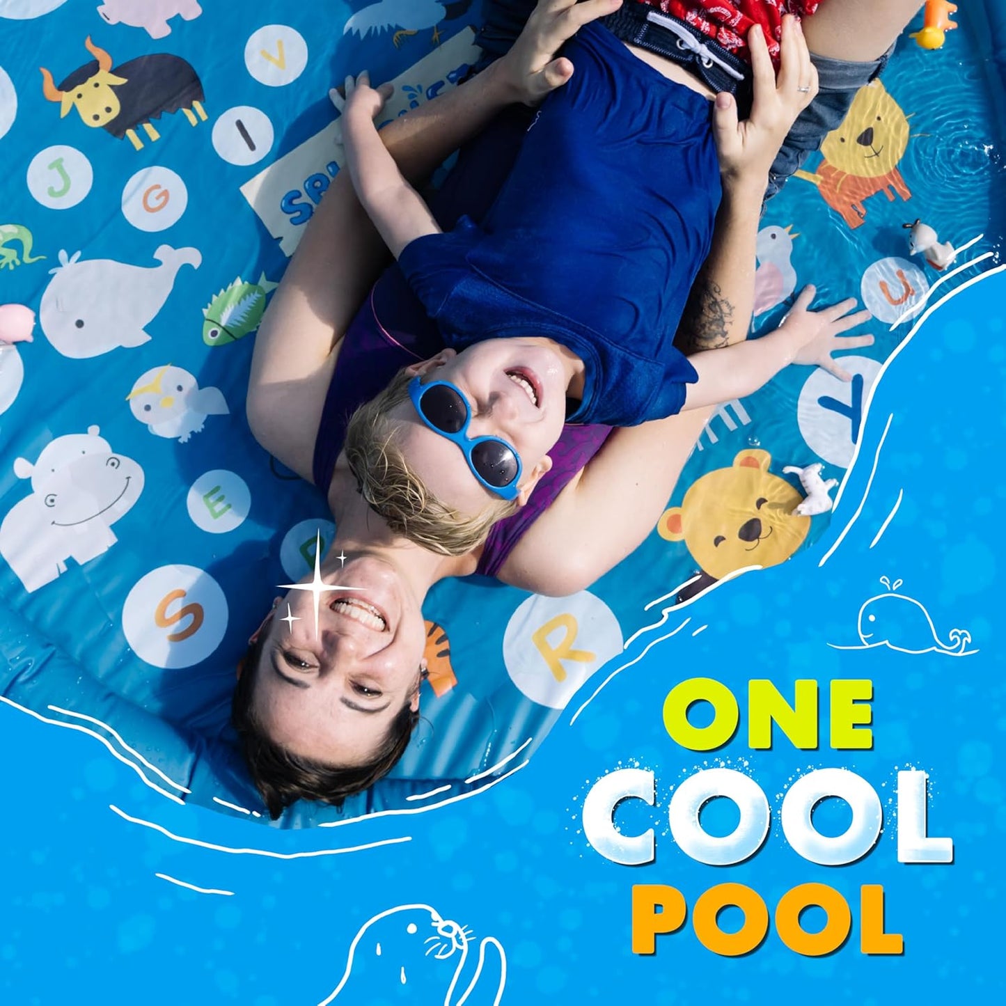 SplashEZ 3-in-1 Splash Pad, Sprinkler for Kids & Baby Pool for Learning ?Toddler Sprinkler Pool, 60? Outside Water Toys ??rom A to Z?Outdoor Play Mat for Babies & Toddlers