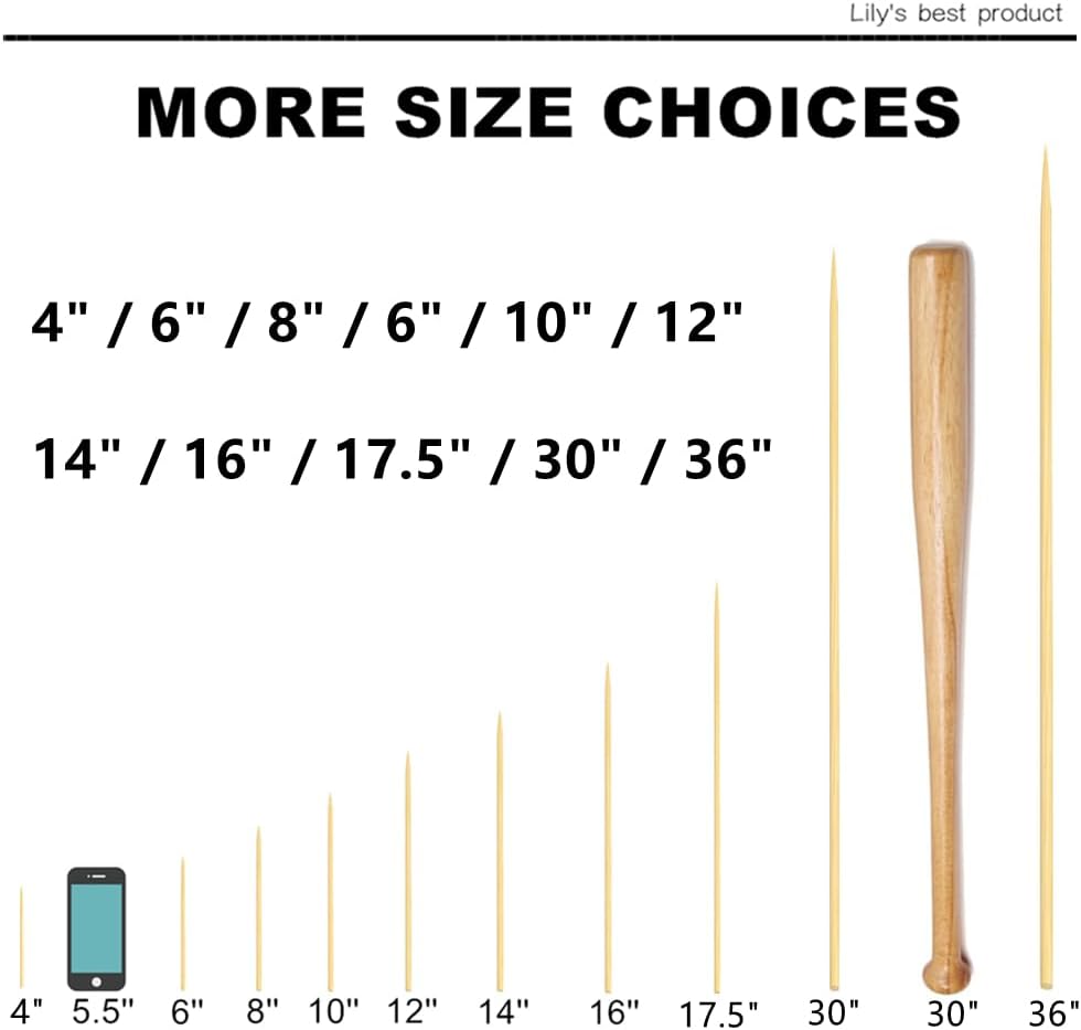 HOPELF 6" Natural Bamboo Skewers for BBQ,Appetiser,Fruit,Cocktail,Kabob,Chocolate Fountain,Grilling,Barbecue,Kitchen,Crafting and Party. F=4mm, More Size Choices 8"/10"/12"/14"/16"/30"(100 PCS)