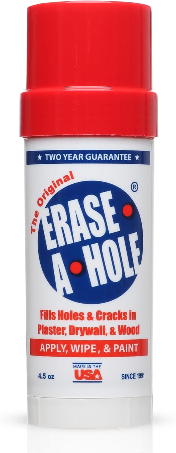 Erase-A-Hole Wall Repair Stick ?Quick-Dry Nail & Screw Hole Filler for Drywall, Wood & Plaster ?No Sand Spackle Alternative, Paintable Putty, 4.5 oz