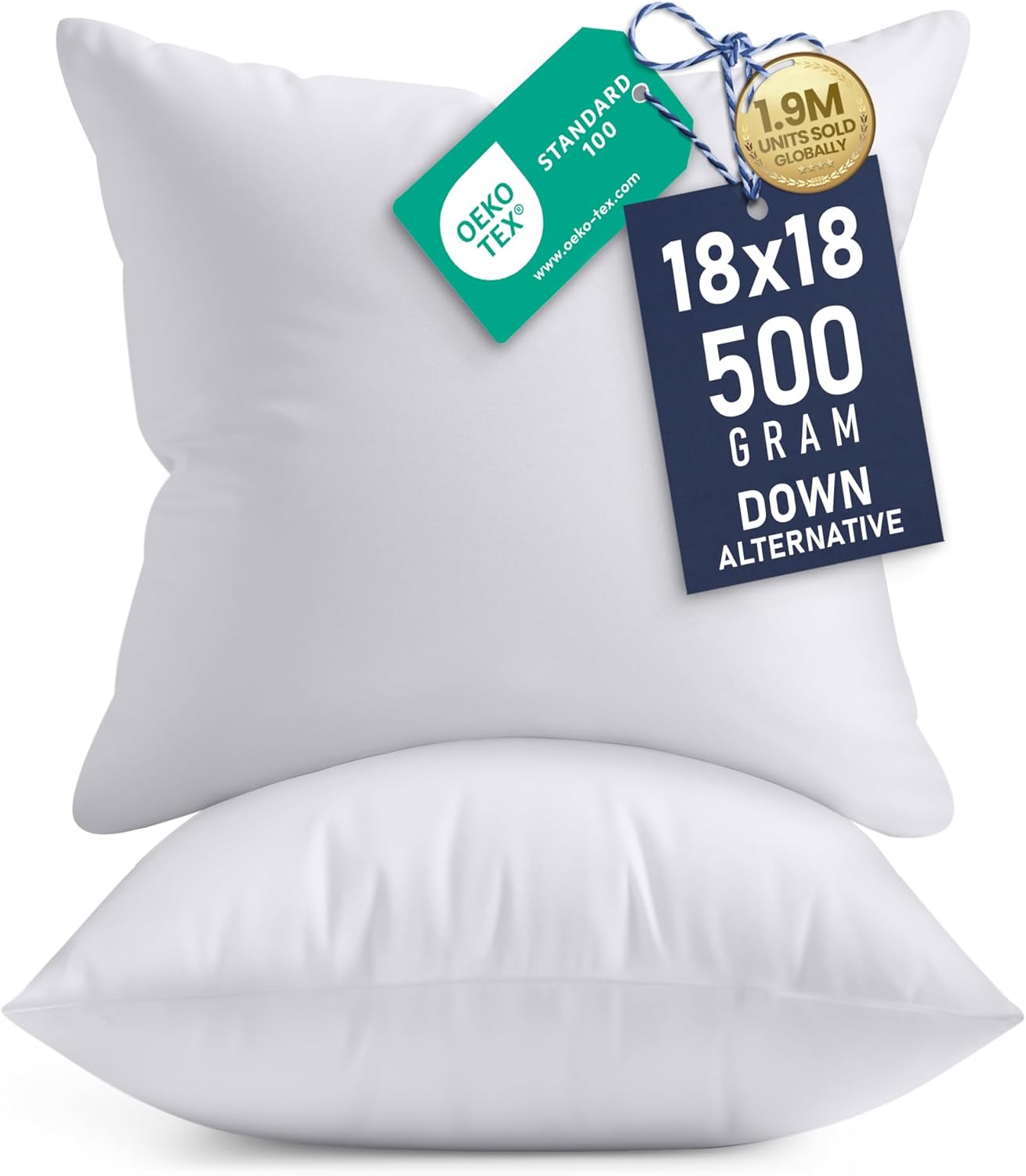 Utopia Bedding 18x18 Pillow Inserts, Set of 2, White ?Indoor Decorative Throw Pillows for Bed, Sofa & Couch ?Soft, Supportive & Fluffy Cushion Inserts