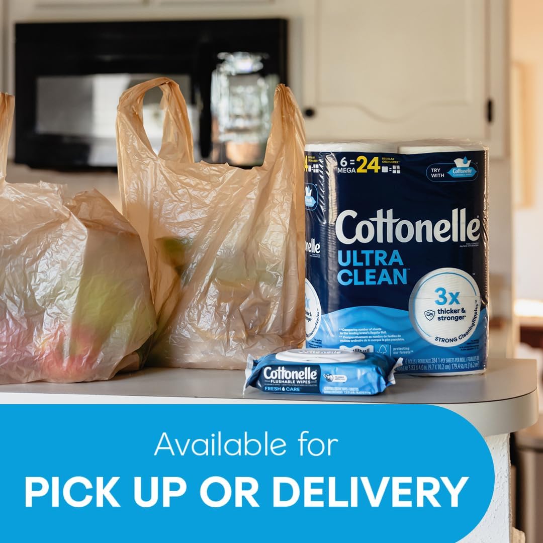Cottonelle Ultra Clean Toilet Paper with Active CleaningRipples Texture, Strong Bath Tissue, 24 Family Mega Rolls = 132 Regular Rolls (4 Packs of 6)