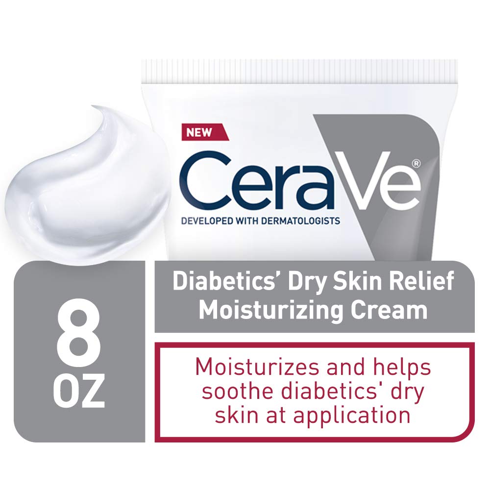 CeraVe Moisturizing Cream for Diabetics?Dry Skin, Urea Cream with Bilberry for Face and Body, Fragrance Free & Paraben Free, 8 Ounce