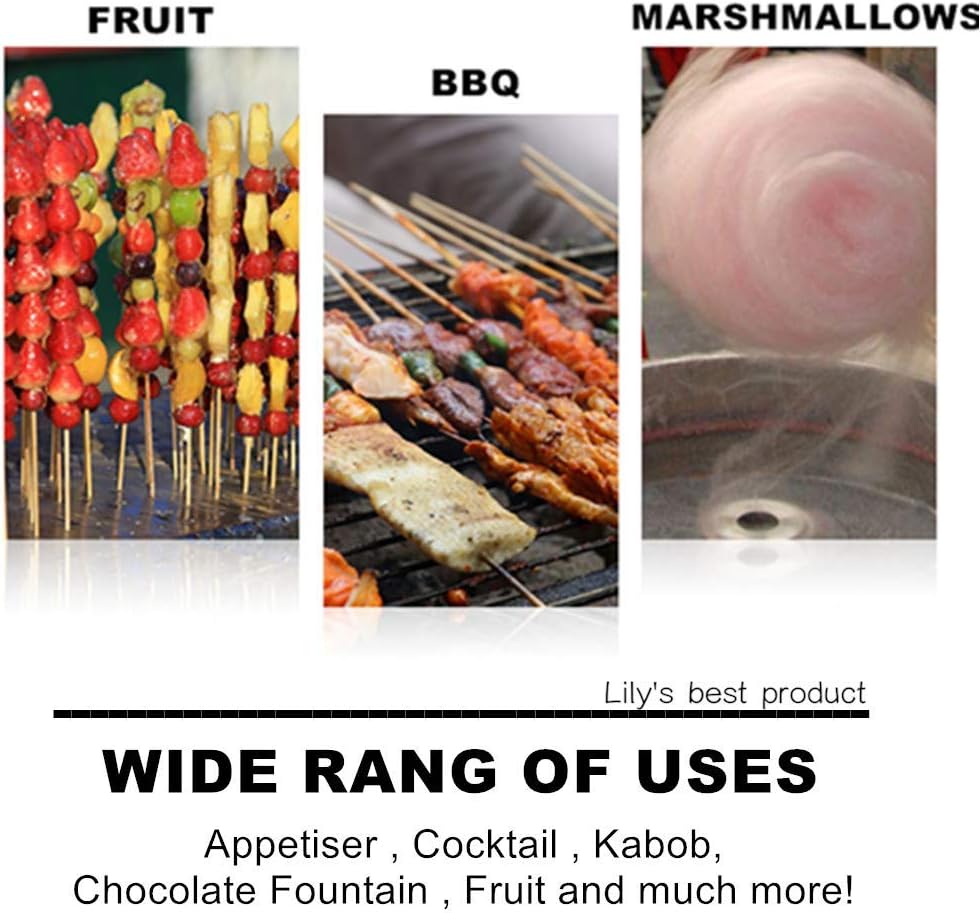 HOPELF 6" Natural Bamboo Skewers for BBQ,Appetiser,Fruit,Cocktail,Kabob,Chocolate Fountain,Grilling,Barbecue,Kitchen,Crafting and Party. F=4mm, More Size Choices 8"/10"/12"/14"/16"/30"(100 PCS)