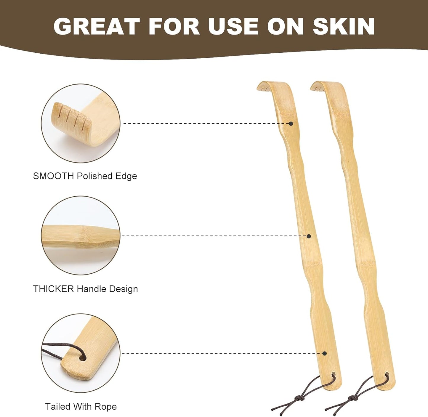YIMICOO 2 Pack Wooden Bamboo Back Scratcher, 17 Inch Long Handle Back Scratchers for Adults Men Women, with Beautiful Gift Packaging