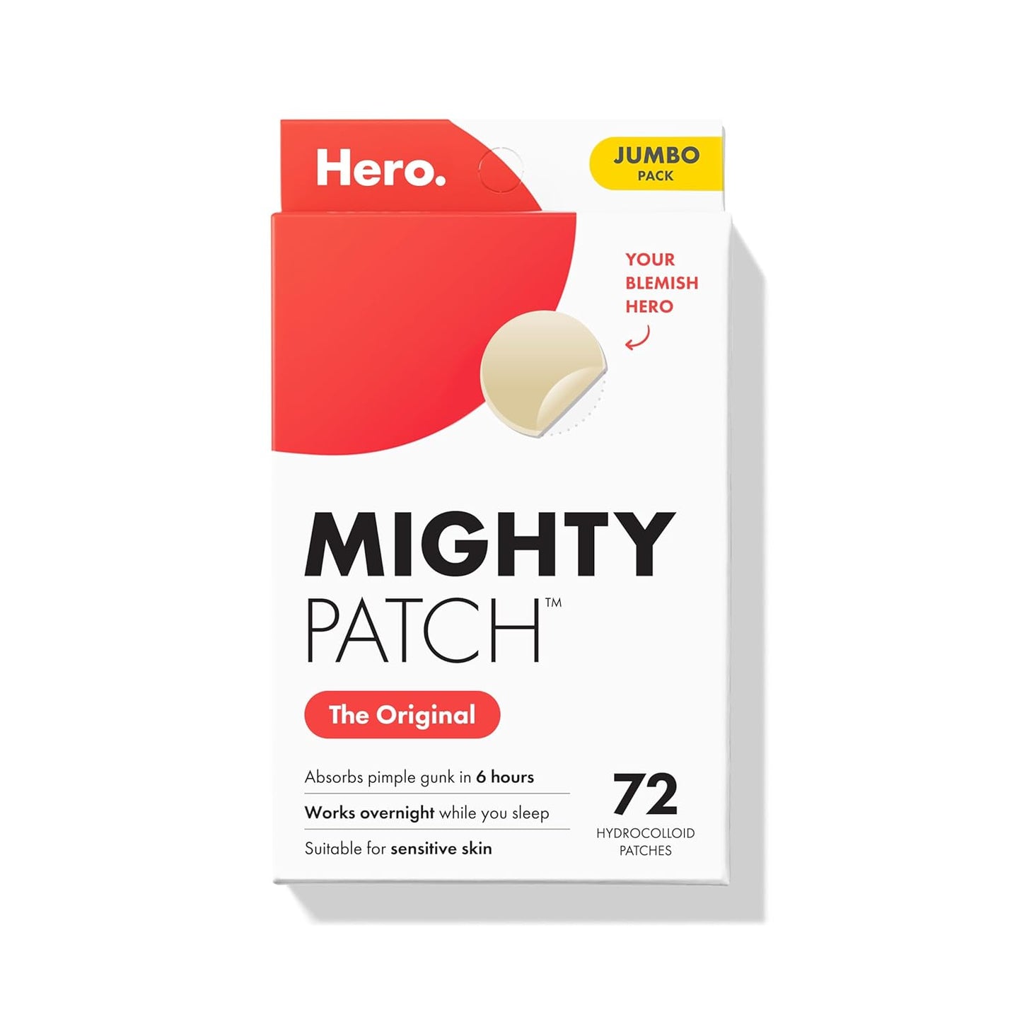 Mighty Patch Original patch from Hero Cosmetics ?The #1 Hydrocolloid Acne Pimple Patch for Shrinking Zits and Whiteheads in 1 use; Nighttime Spot Stickers for Face and Skin (72 Count)
