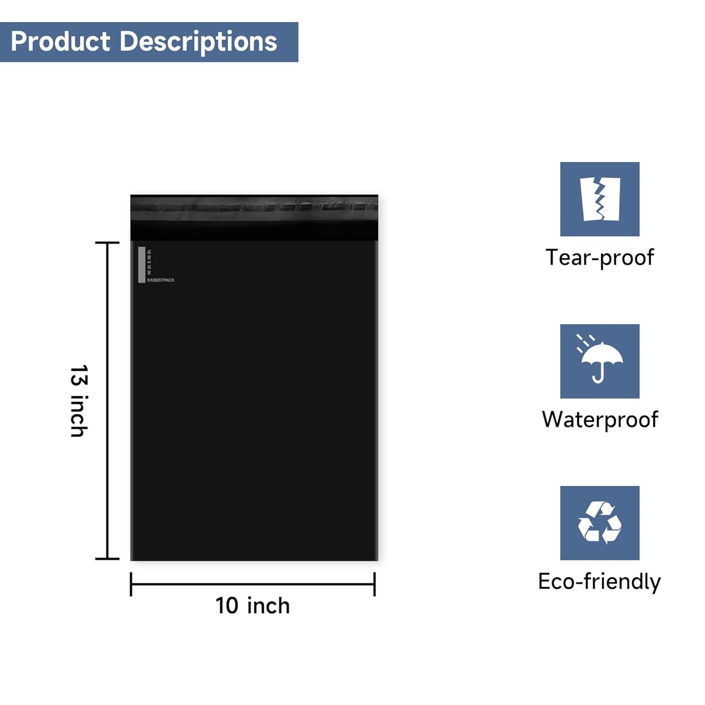 KKBESTPACK 100 Large Poly Mailers 10x13 Shipping Bags for Small Business ?Self Sealing Package Envelopes (10 x 13 Pack of 100, Black)