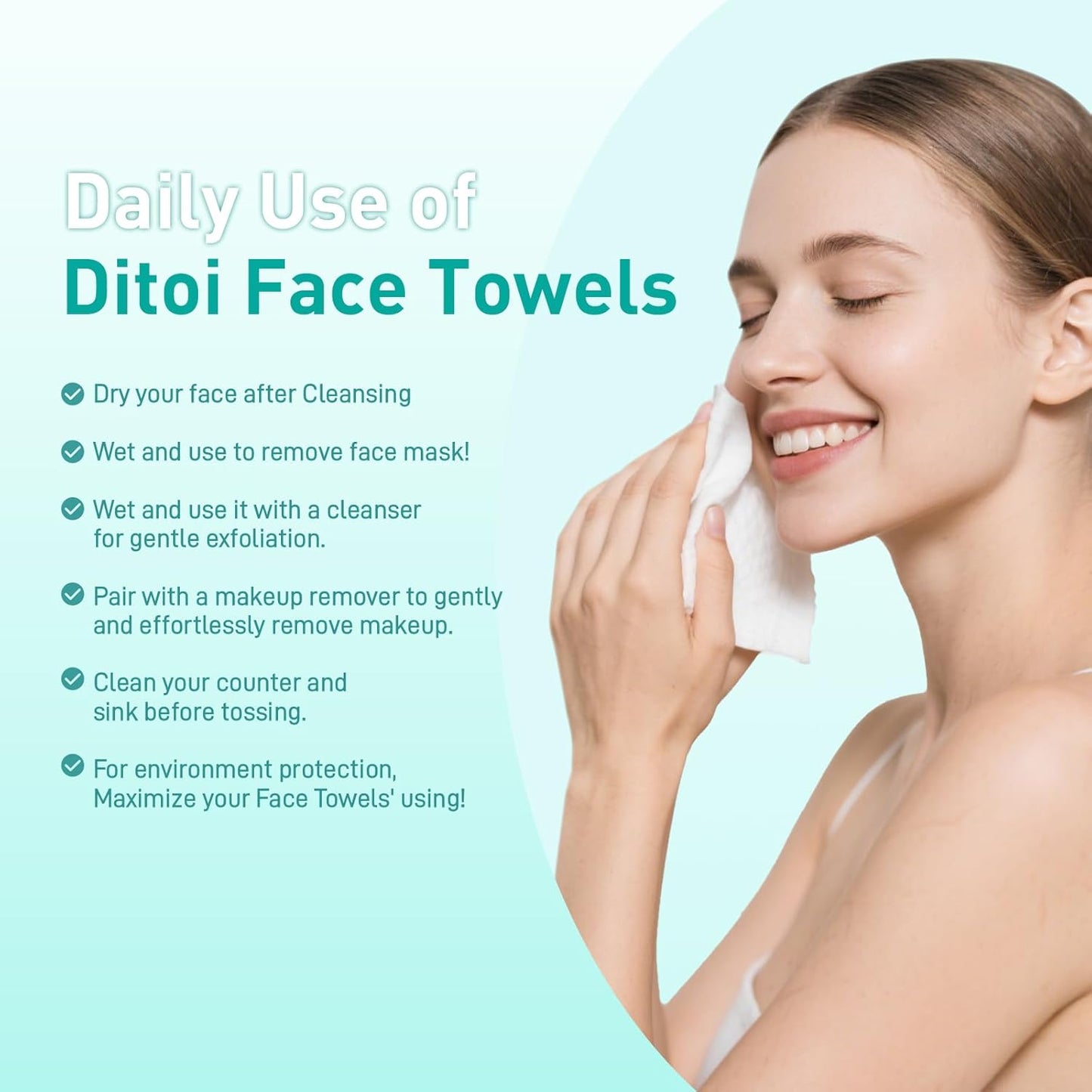 Face Towels, 10"?2" Disposable Face Towel, Face Towelettes XL, Ultra Soft Makeup Remover Dry Wipes, Thick Face Towel for Sensitive Skin, 50 Count (1 Pack)
