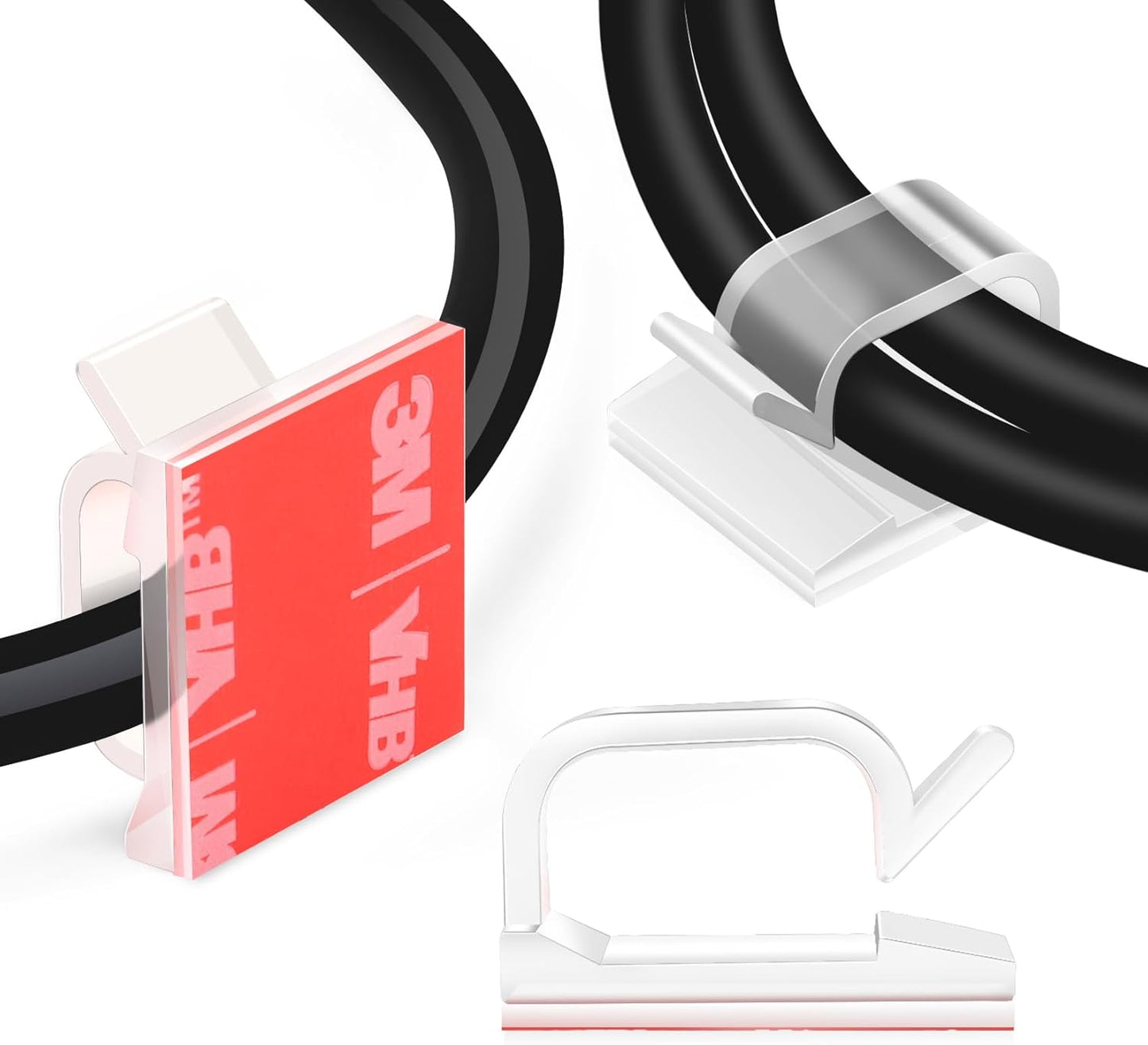 60 PCS XHF 5/8?Adhesive Cable Wire Clips Clear, Outdoor Christmas Light Clips, Cable Staples Cable Management Wire Organizer Cord Holder for Under Desk, Car, Wall, TV PC Ethernet Cable