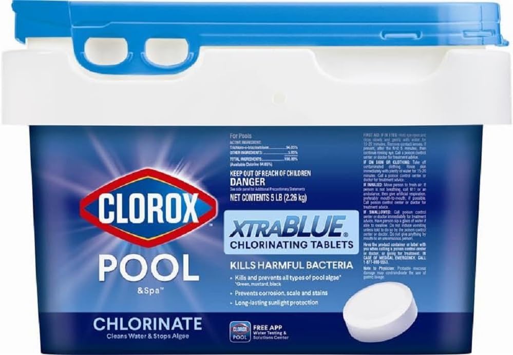 Clorox Pool&Spa XTRABLUE 3?Chlorinating Tablets, Individually Wrapped, Kills Bacteria & Stops Algae (5 LB)