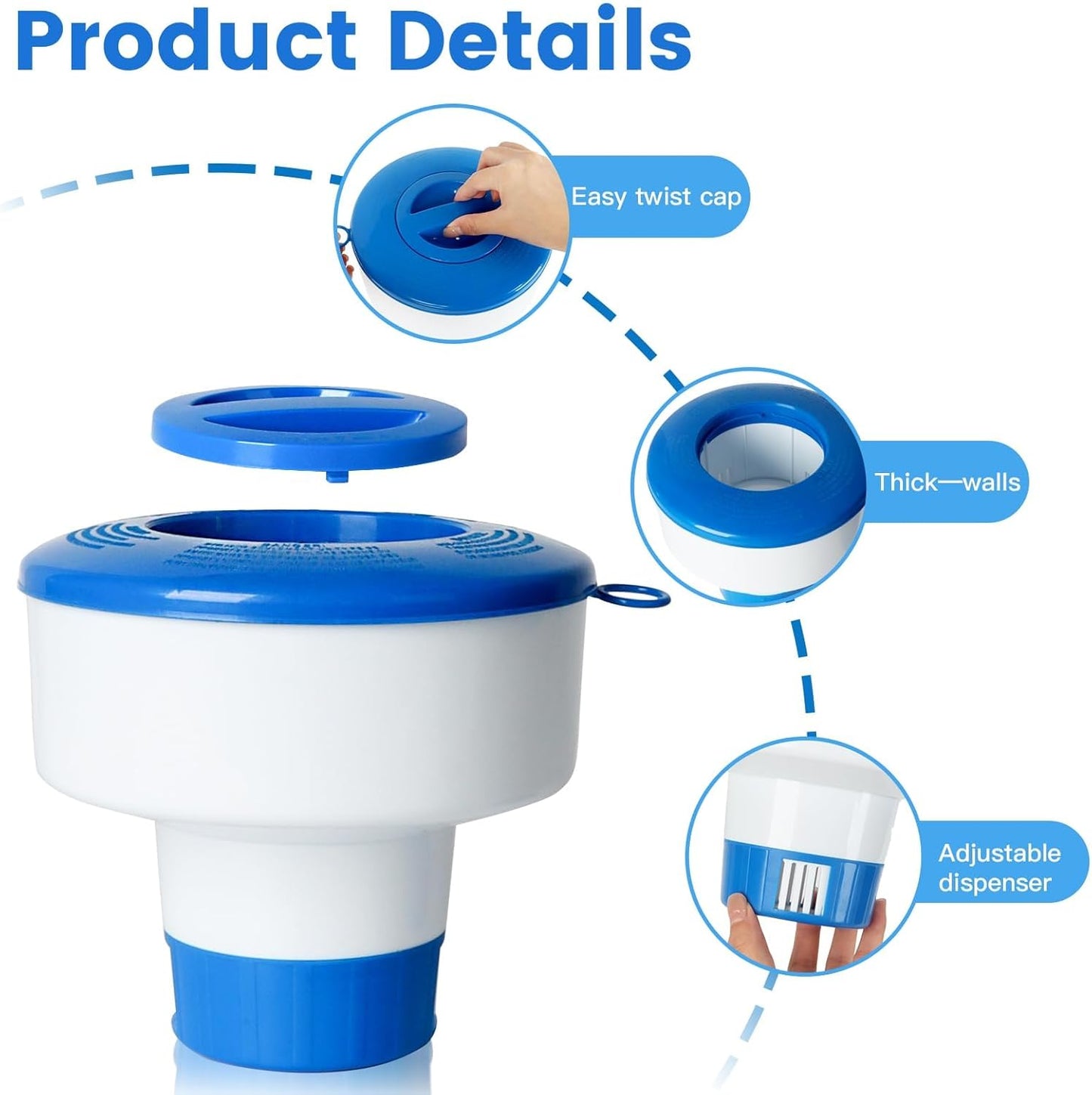 Pool Chlorine Floater for Pools Fits 3" Tablets,7" Diameter Chlorine Tablet Floater with Adjustable Flow Vents Balanced Chemical Dispenser for hot tub/Spa(Collapsible)