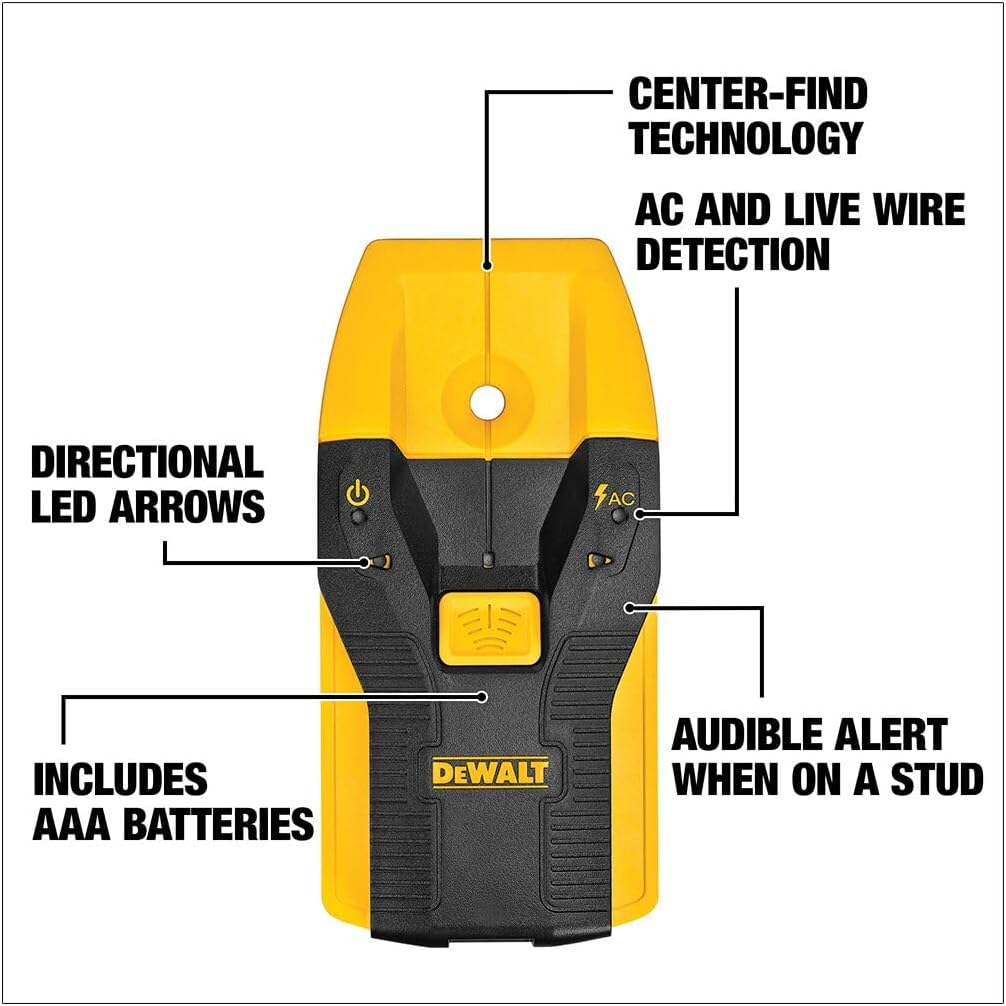 DEWALT Stud Finder, 3/4? Locate Framing Studs Efficiently with LED Arrows, Ideal for Wood and Metal, AAA Batteries Included (DW0100)