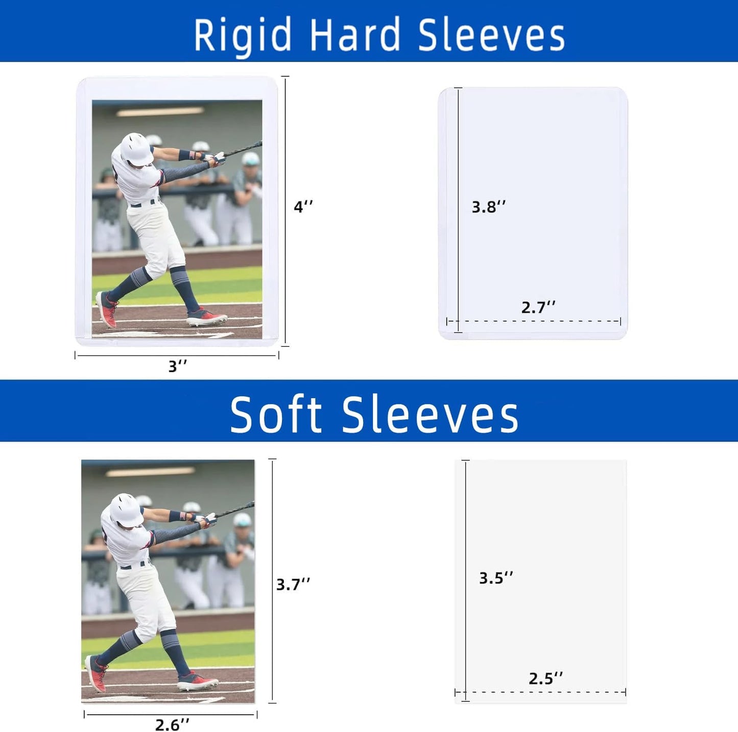 400 Card Sleeves Hard Plastic, Arjiekwei 3"X4" Baseball Cards Protectors Plastic, Premium Card Holder for Trading Sports Baseball Football Game Cards (200 Hard Sleeve + 200 Soft Sleeve)