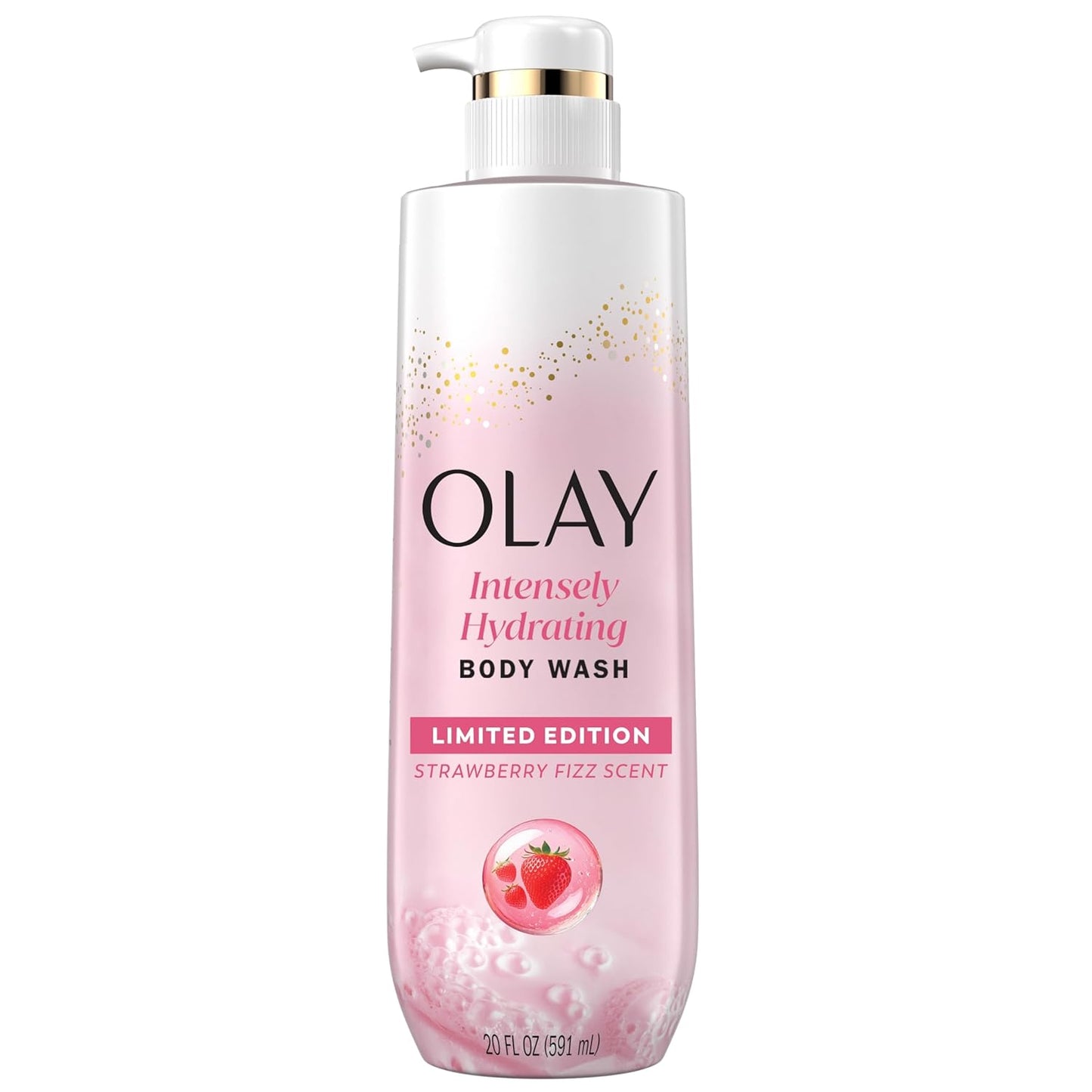 Olay Body Wash for Women, Intensely Hydrating, Pro-Hyaluronic Acid Serum Complex, Renews Moisture, Vitamin B3 Lameller Technology, For All Skin Types, Strawberry Summer Fizz Scent, 20 fl oz