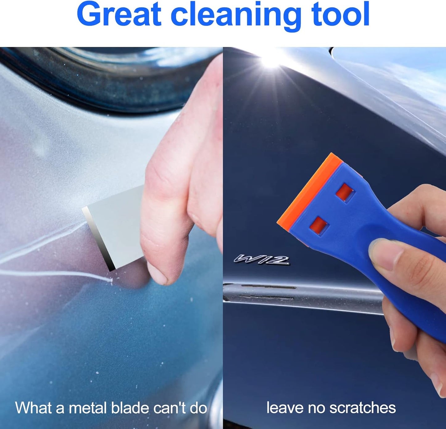 4 Pcs Plastic Razor Blade Scraper and 100 Pcs Blades, Remove Label Decal Tool, Forwithout Scratches Plastic Razor Blade Scraper, Adhesive Remover for Stickers, Gaskets and Paints on Window Car Glass