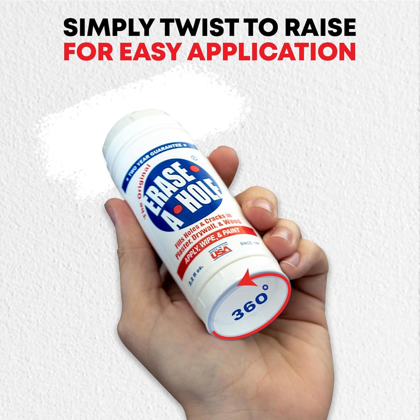 Erase-A-Hole Wall Repair Stick ?Quick-Dry Nail & Screw Hole Filler for Drywall, Wood & Plaster ?No Sand Spackle Alternative, Paintable Putty, 4.5 oz