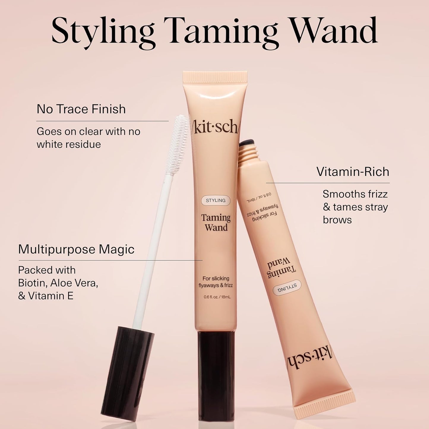 Kitsch Hair Taming Wand - Fly Away Stick For Hair with Biotin, Aloe & Vitamin E | Clear Hair Mascara for Flyaways, Slick Back Style | Travel Size, Ideal Gifts for Women - 18mL