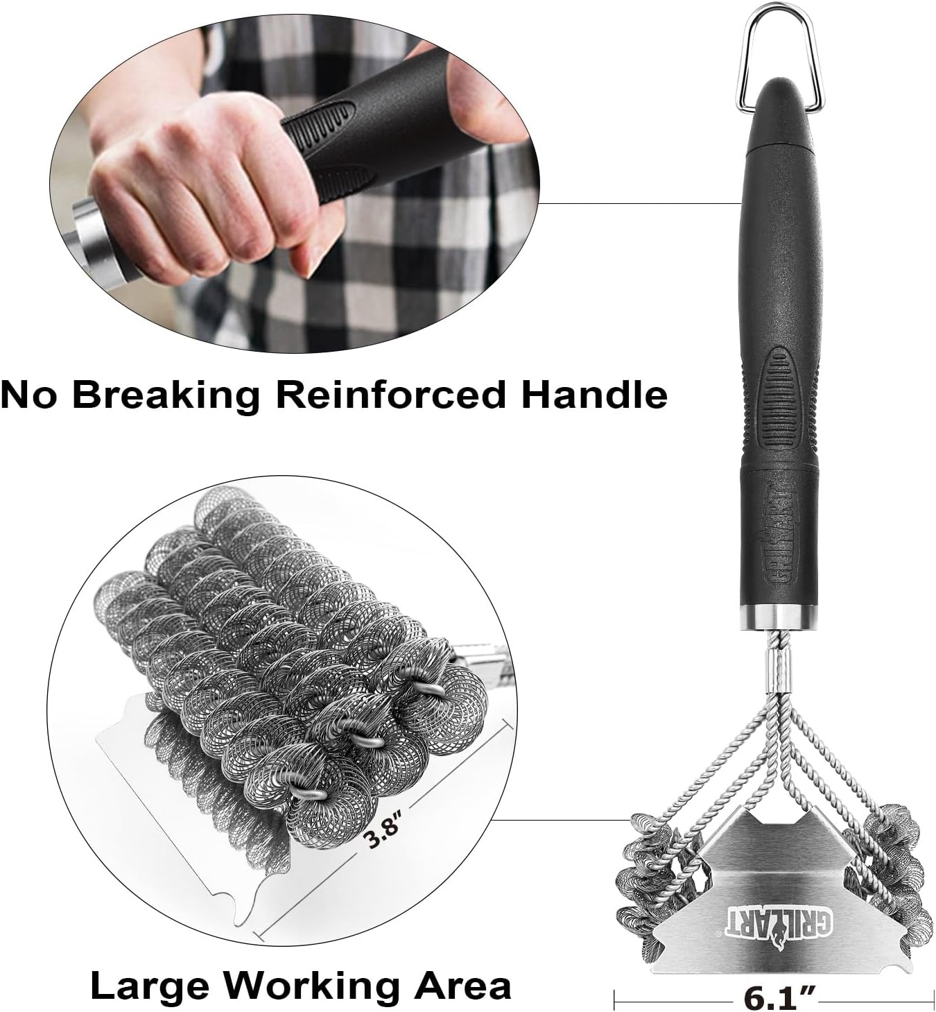 Grill Brush and Scraper Bristle Free ?Safe BBQ Brush for Grill ?18'' Stainless Grill Grate Cleaner - Safe Grill Accessories for Porcelain/Weber Gas/Charcoal Grill ?Gifts for Grill Wizard