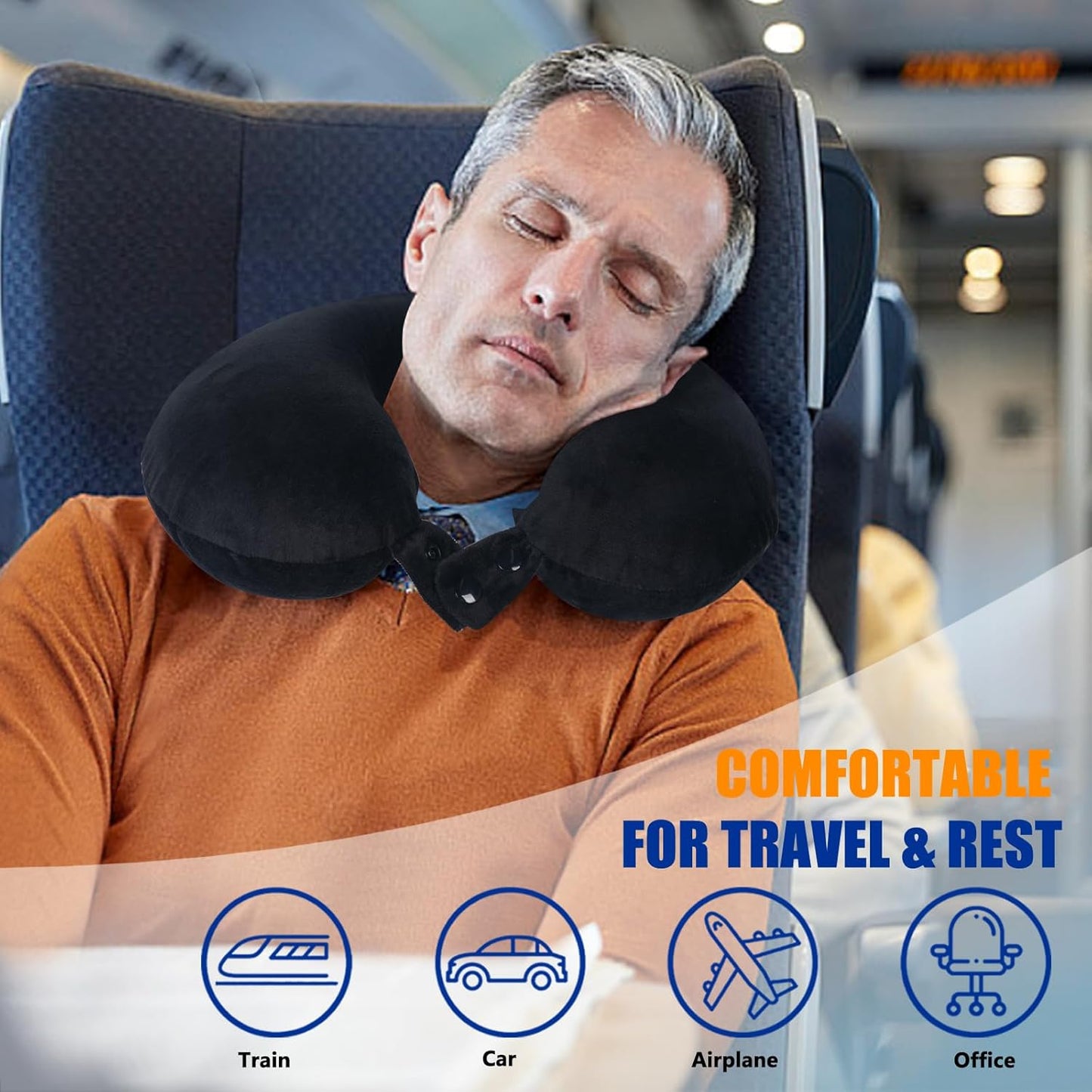 SAIREIDER Travel Pillow 100% Pure Memory Foam Travel Neck Pillow, Airplane Pillow for Traveling?Car?Home?Office,Washable Cover(Black)