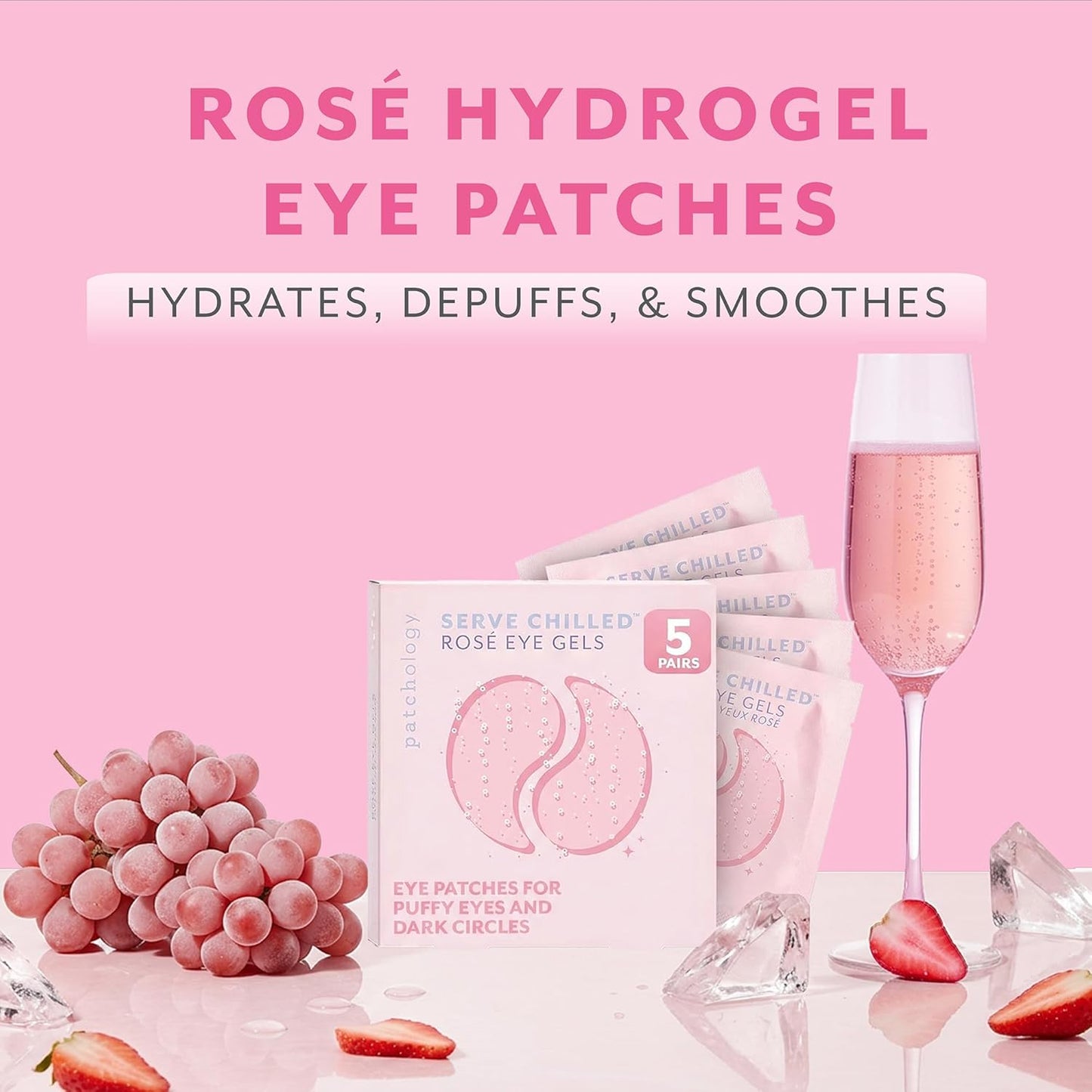 Patchology Serve Chilled Ros?Hydrating Under Eye Patches ?Hyaluronic Acid & Antioxidant-Infused Eye Masks to Reduce Dark Circles, Puffiness & Fine Lines - Ideal Skincare Essentials (5 Pairs)