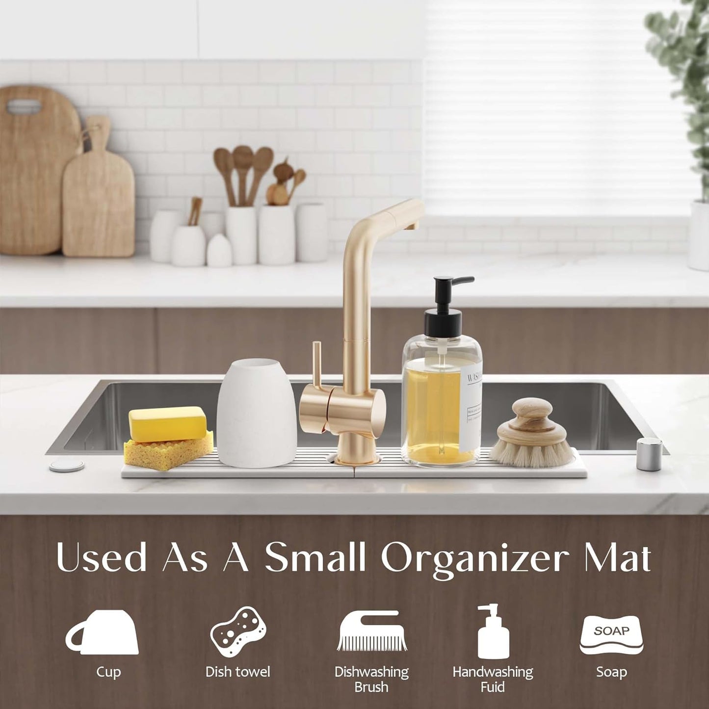 Eormoe Faucet Mat for Kitchen Sink ?Diatomite Stone Drying Mat & Sink Protectors, Prevent Moisture ?Sink Splash Guard Water-Absorbing Stone Tray for Kitchen Counter Decor (Light Grey, 23.6" x 3.9")