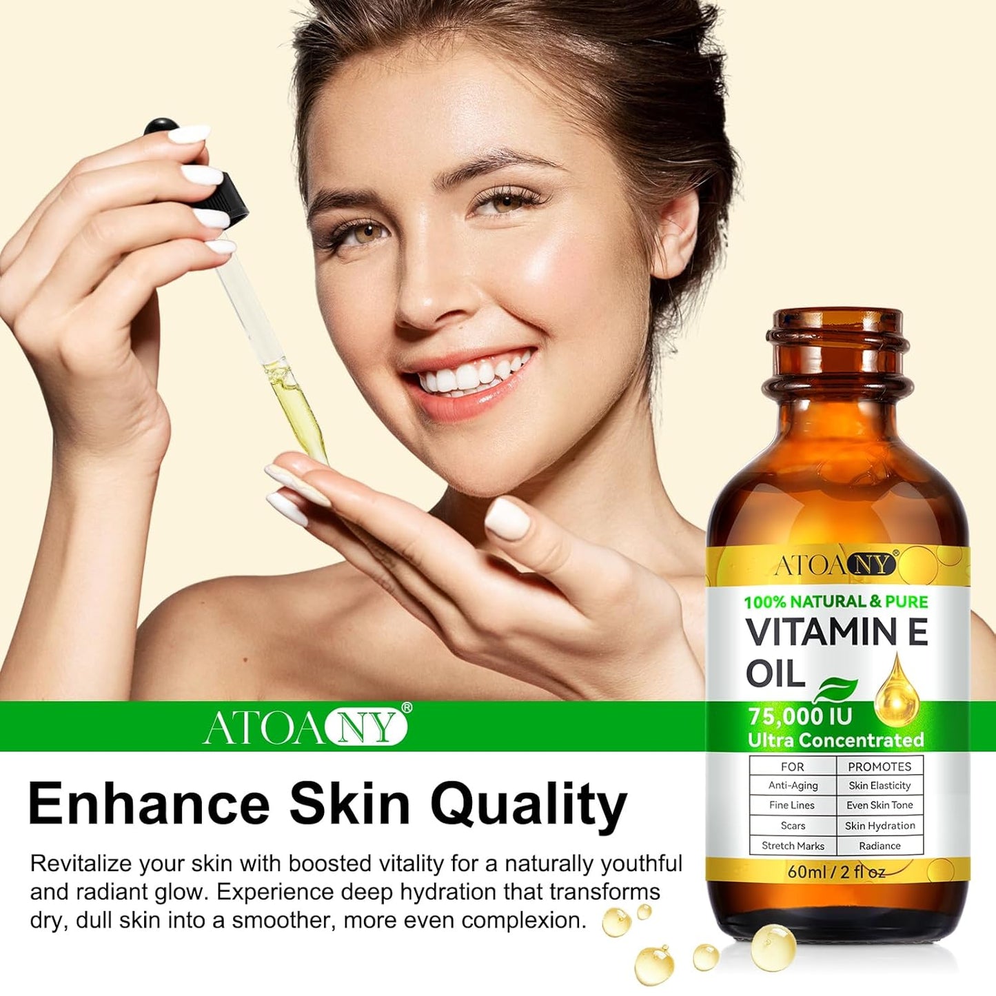 flasture Vitamin E Oil 75,000 IU ?100% Pure Natural Vitamin E for Skin, Face, Hair, Scars ?Deep Moisturizing Body Oil for Dry Skin, Wrinkles ?Cold-Pressed, Non-GMO,Skincare ?2 Fl Oz