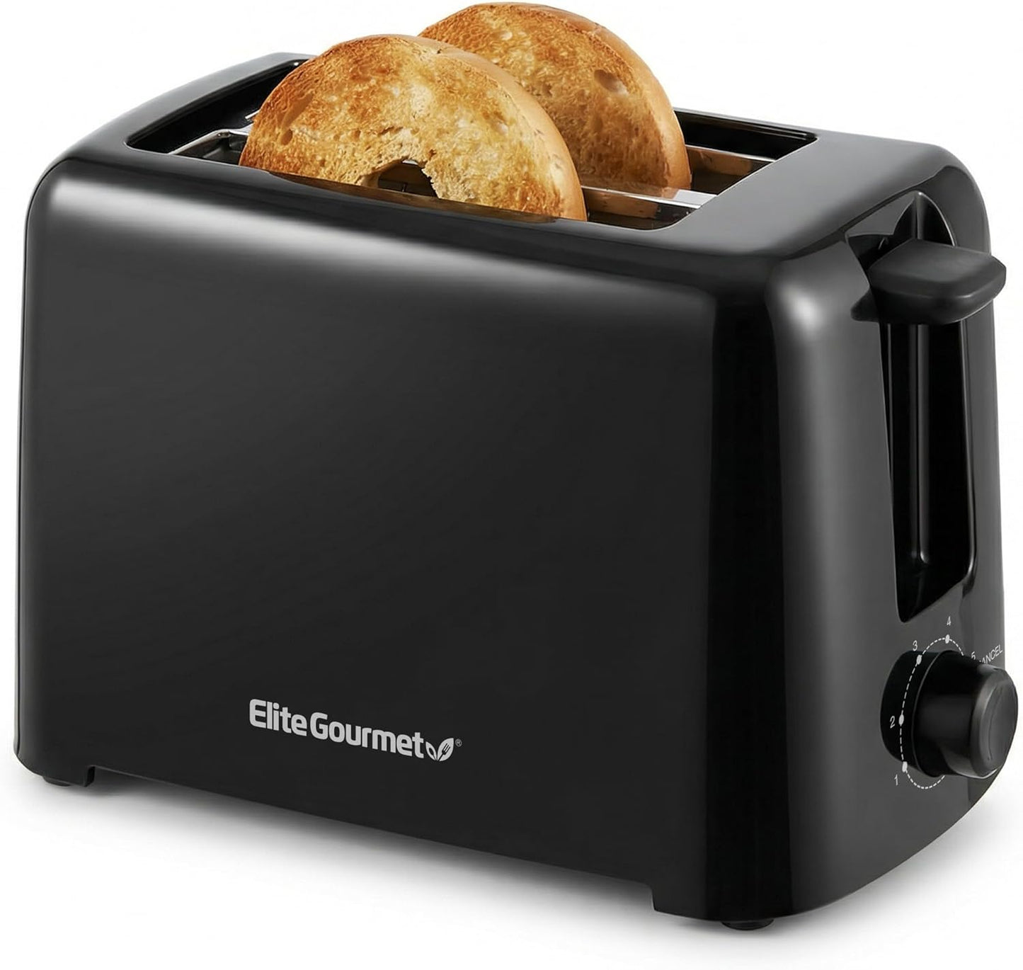 Elite Gourmet 2-Slice Cool Touch Toaster ?6 Browning Levels, Extra Wide 1.25?Slots for Bagels & Thick Bread, Cancel Function, Compact, ETL Certified, Black