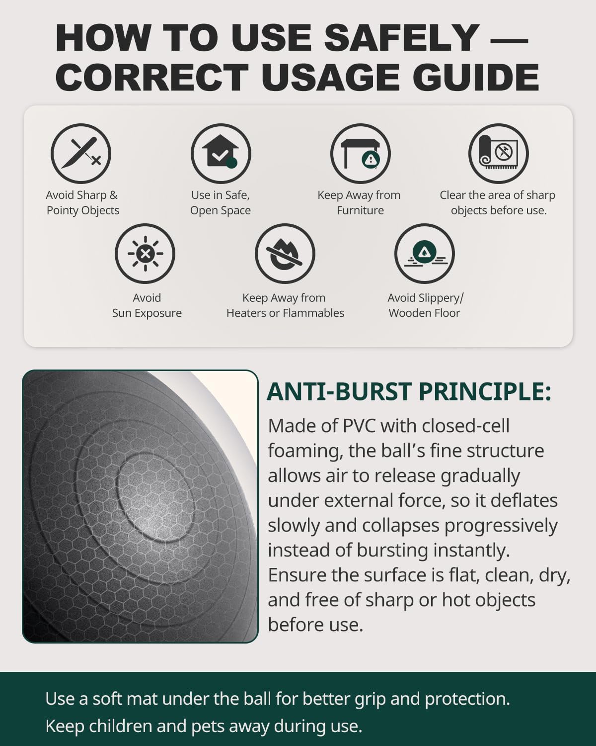 Trideer Exercise Ball for Yoga, Pilates & Fitness ?Stability Ball Equipment for Home Gym & Office Chair, Core & Balance Training Accessories, Physical Therapy Equipment, Quick Pump Included, 5 Sizes