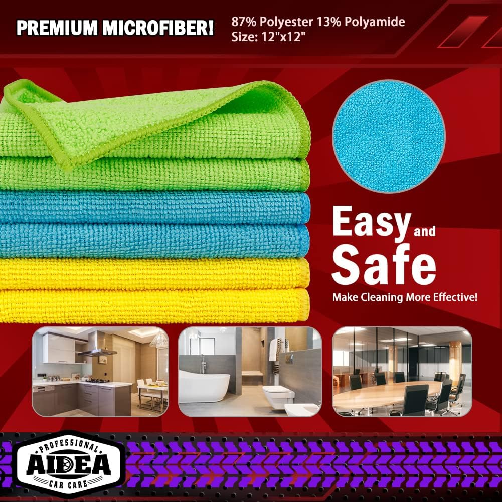 AIDEA Microfiber Cleaning Cloth, 50PK, Microfiber Towels for Cars, Premium Wash Cloths, Dusting Cloth Cleaning Rags, Absorbent Towels for SUVs, House, Kitchen, Window, Cleaning Supplies12?2"