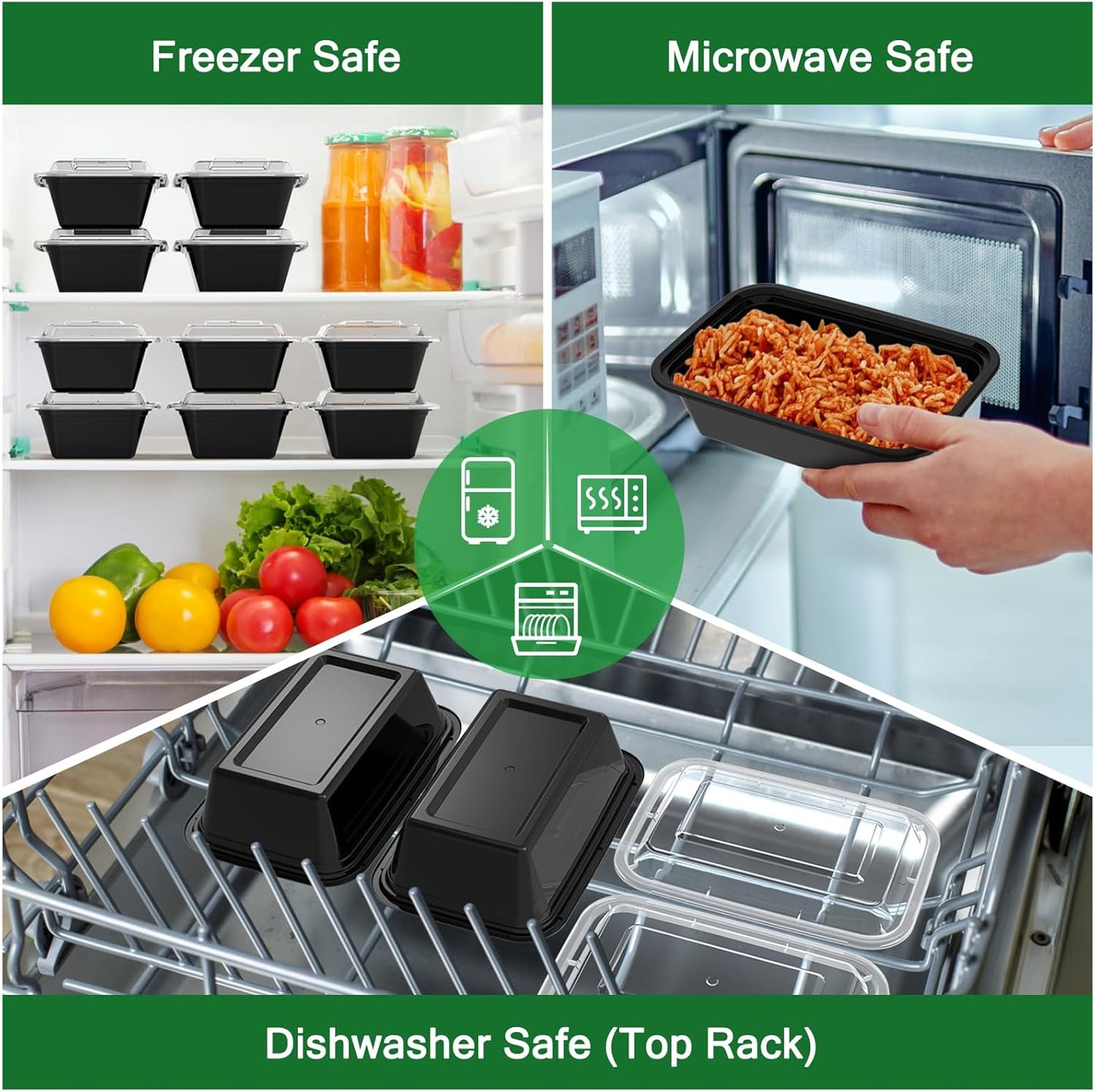 Dealusy 50 Pack (100-Piece) 24 oz Meal Prep Containers Reusable with Lids, Sturdy Leakproof & Food Safe, Microwave, Freezer, Dishwasher Safe Prep Containers, To Go Take Out Plastic Food Storage