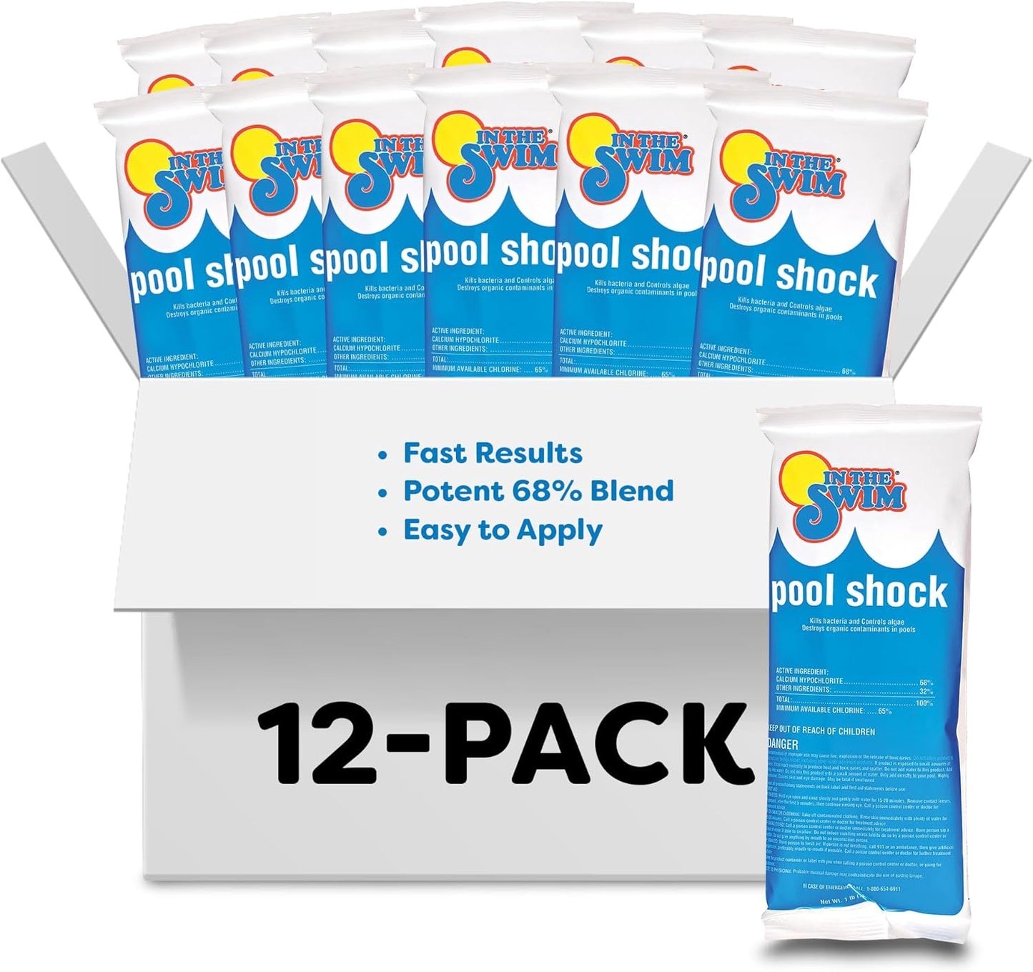 In The Swim Pool Shock ?68% Cal-Hypo Granular Sanitizer for Crystal Clear Water ?Defends Against Bacteria, Algae, and Microorganisms - 12 X 1 Pound