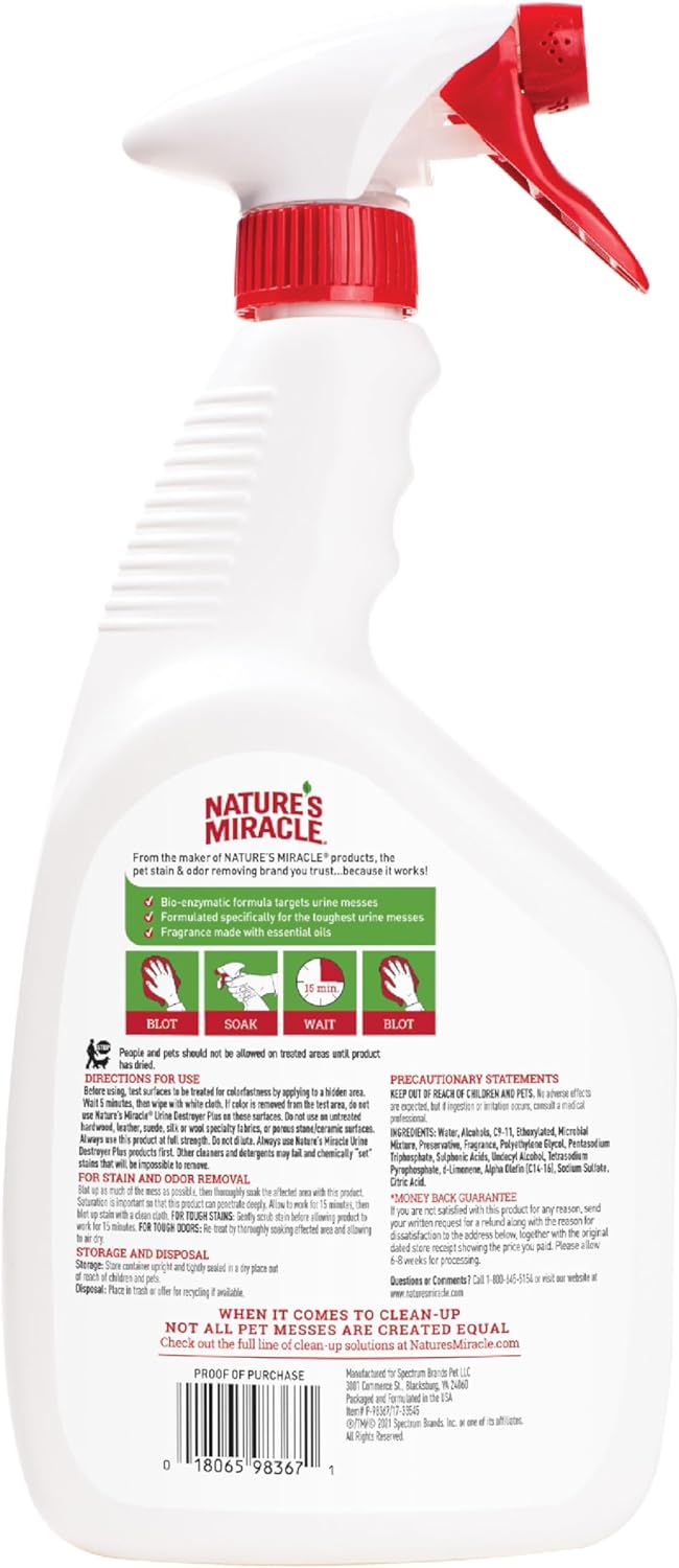 Nature? Miracle Urine Destroyer Plus Cat, 32 Ounces,Unscented, Enzymatic Formula, Ready-to-Use