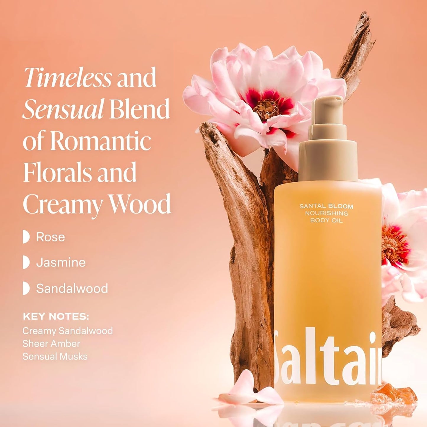 Saltair Body Oil - Luxurious Santal Bloom After Shower and Bath Oil for Women and Men. Botanical, Non-Greasy, Well-Absorbing Moisturizer for Hydrating Dry Skin ?4oz Pump Bottle