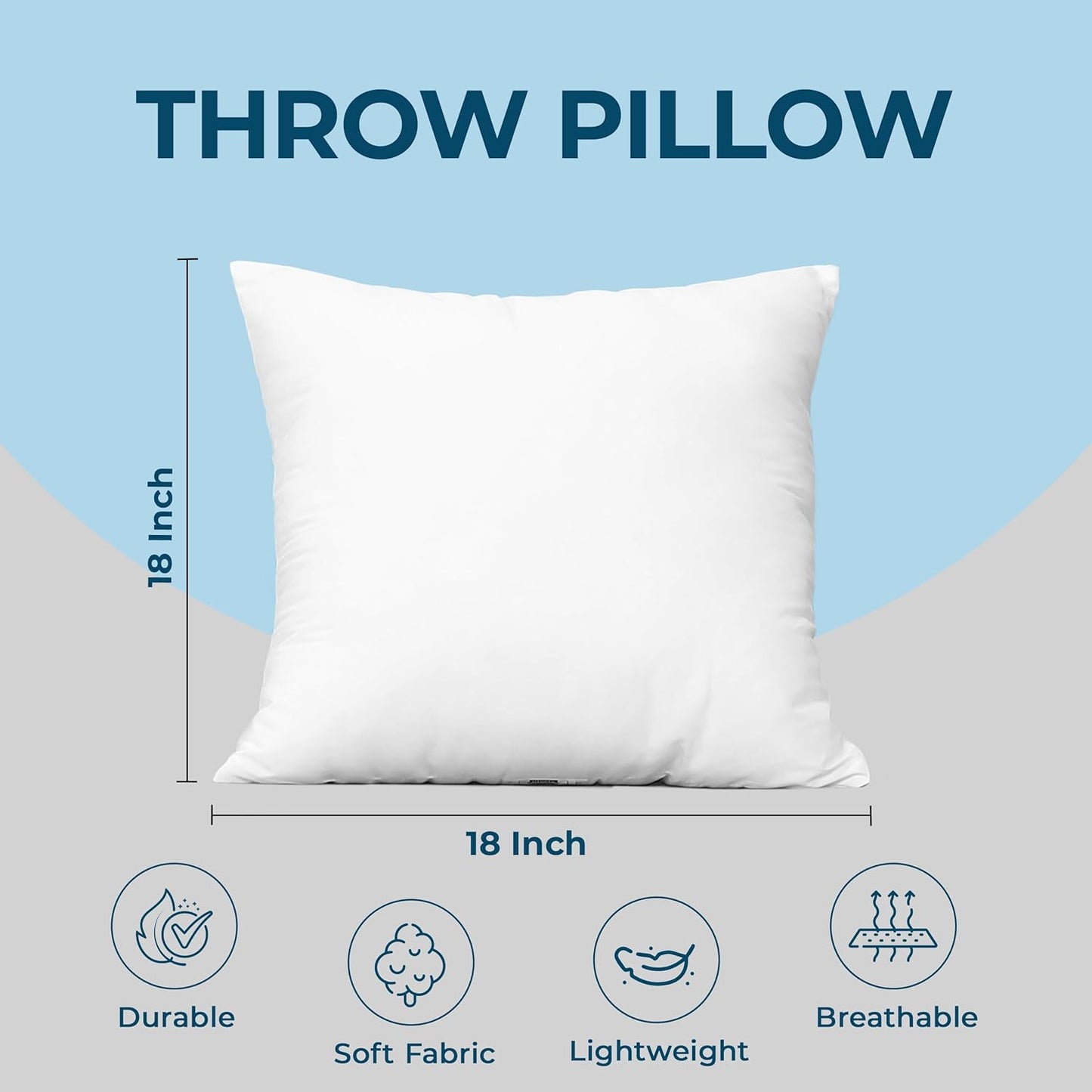 Utopia Bedding Throw Pillows (Set of 4, White) ?18 x 18 Inches Down Alternative Pillows for Bed, Sofa, and Couch - Fluffy Decorative Stuffer Pillow for Indoors & Outdoors