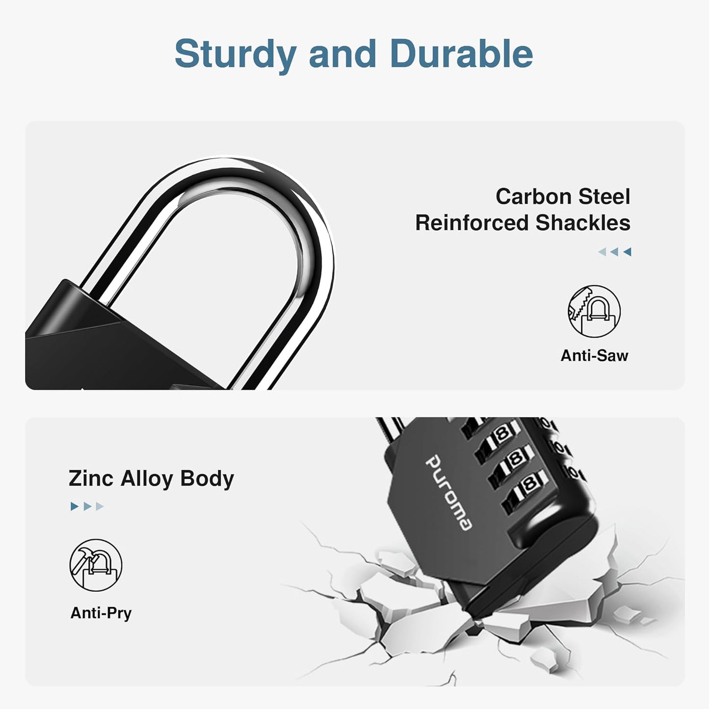 Puroma 2 Pack Combination Lock for Locker 4 Digit Outdoor Waterproof Padlock for School, Gym, Sports, Fence, Toolbox, Gate, Case, Outdoor, Hasp Storage (Black)