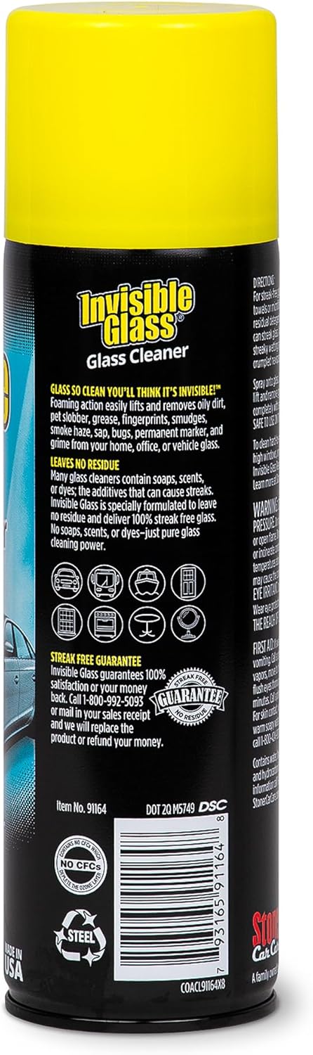 Invisible Glass 91164-2PK Premium Aerosol Glass Cleaner Spray for Car Windshields and Windows, Automotive and Home Window Cleaner, Streak-Free, Ammonia-Free, Tint-Safe ?19 oz (Pack of 2)