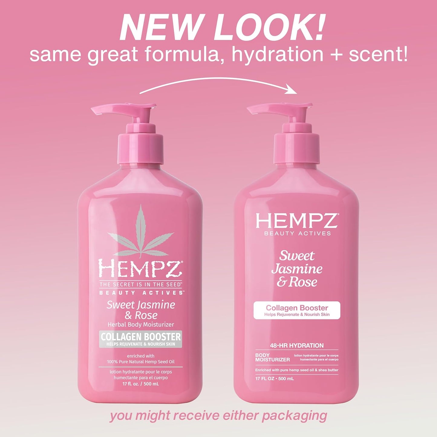 Hempz Sweet Jasmine & Rose Herbal Body Moisturizer for Women, 17 Fl. oz. - Moisturizing Lotion with 100% Pure Hemp Seed Oil, Collagen, Shea Butter - Hydrating Vegan Lotion for Dry Skin