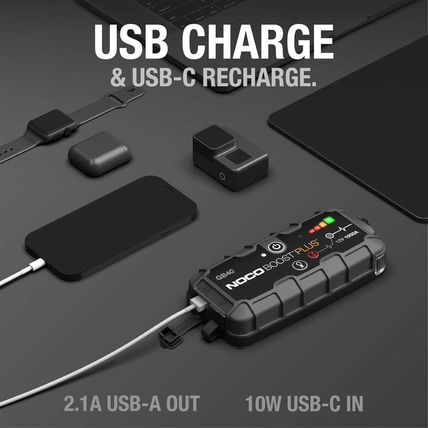 NOCO Boost GB40: 1000A UltraSafe Jump Starter ?12V Lithium Battery Booster Pack, Portable Jump Box, Power Bank & Jumper Cables - for 6.0L Gas and 3.0L Diesel Engines