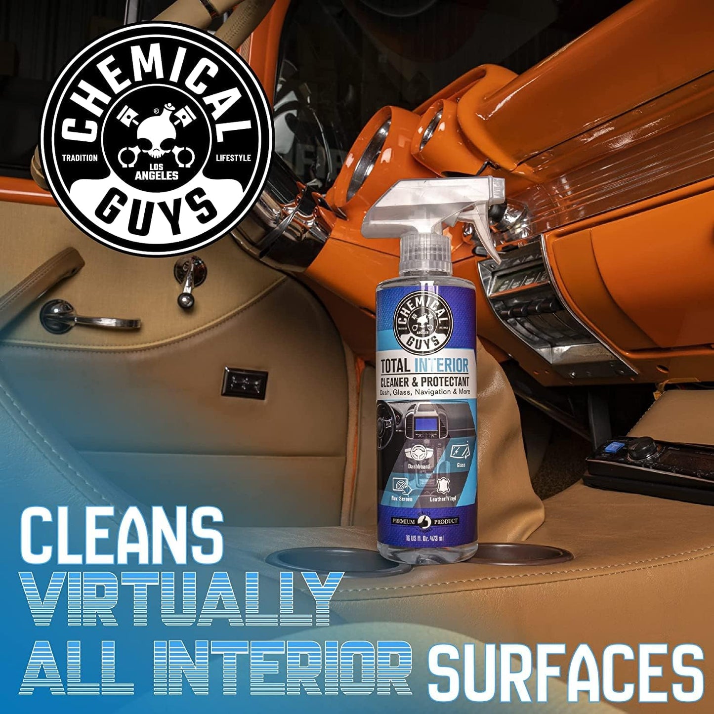 Chemical Guys Total Interior Cleaner & Protectant Interior Cleaner, Cleans & Protects Leather, Vinyl, Plastic, Rubber, Glass with a Streak-Free Finish ?Cars, Trucks, SUVs, RVs, 16 oz