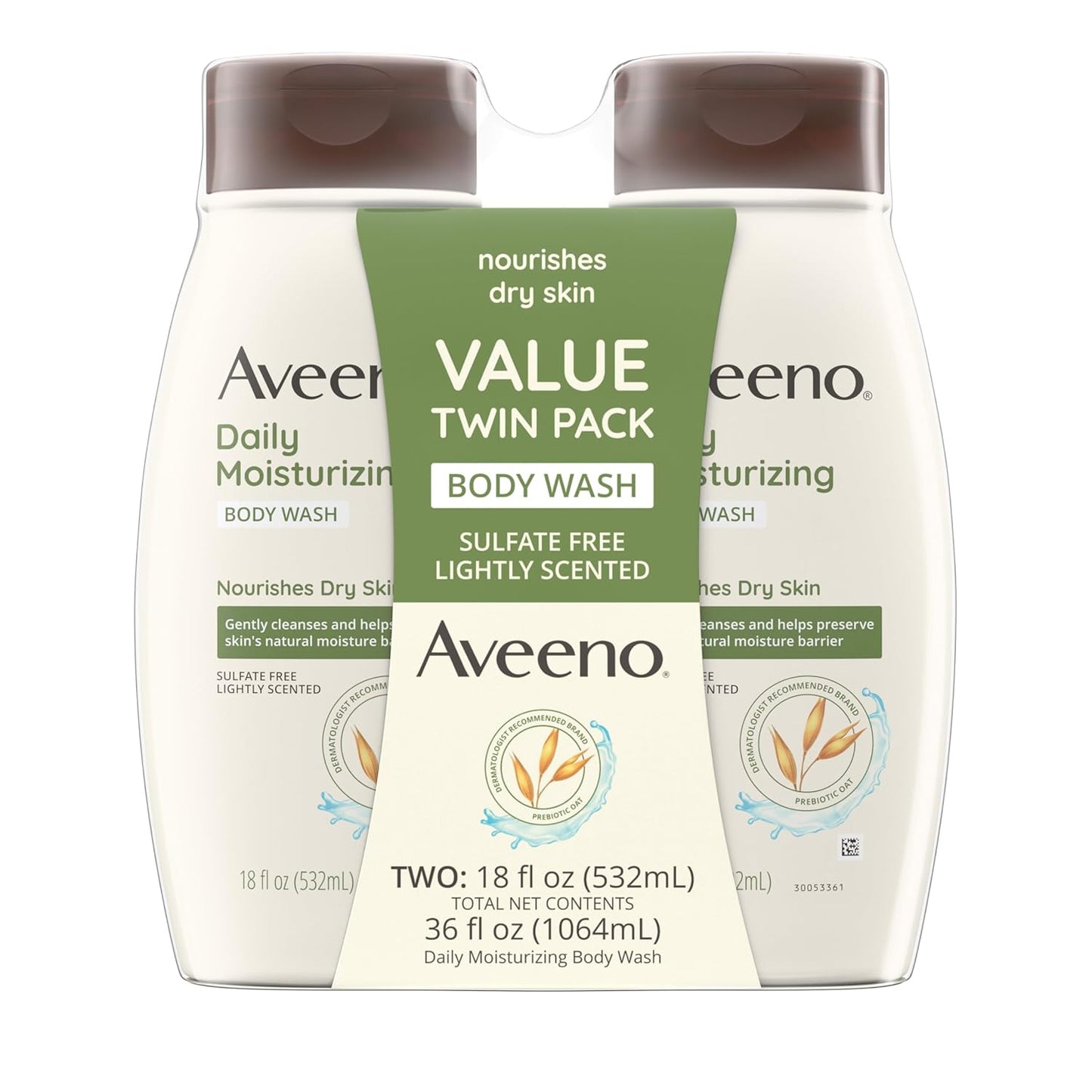 Aveeno Daily Moisturizing Body Wash Cleanser & Shaving Gel for Men & Women, Clean-Rinsing for Softer & Smoother Skin, Gentle & Lightly Scented, 18 fl.?z, Pack of 2