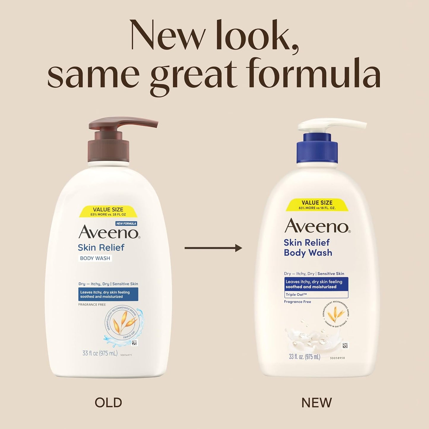 Aveeno Skin Relief Fragrance-Free Body Wash with Triple Oat?Complex, Gentle Daily Cleanser for Sensitive Skin Leaves Itchy, Dry Skin Feeling Soothed & Moisturized, 33 fl. oz