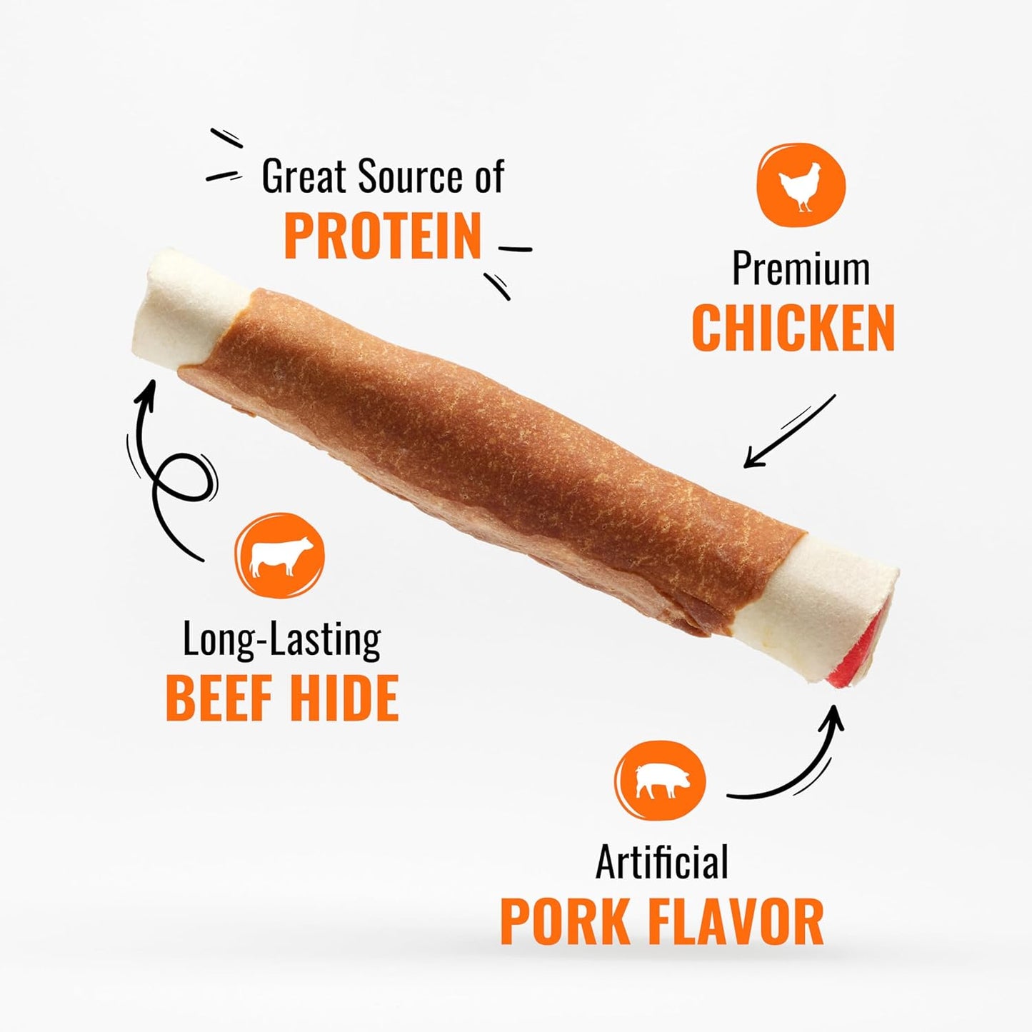 Good ??Fun Triple Flavor Rolls for Large Dogs, Treat Your Dog to Long-Lasting Chews Made with Real Beef Hide and Chicken, 6 Count