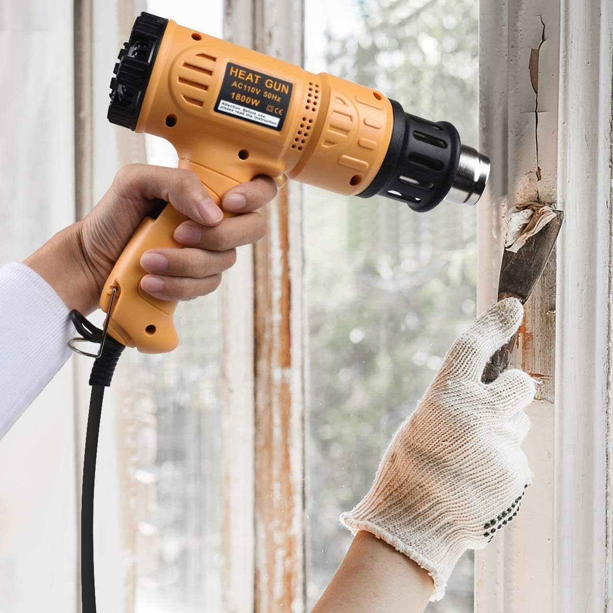 SEEKONE Heat Gun 1800W 122?-1202?(50?- 650?)Fast Heating Heavy Duty Hot Air Gun Kit Variable Temperature Control Overheat Protection with 4 Nozzles for Crafts, Shrinking PVC, Stripping Paint(5.2FT)
