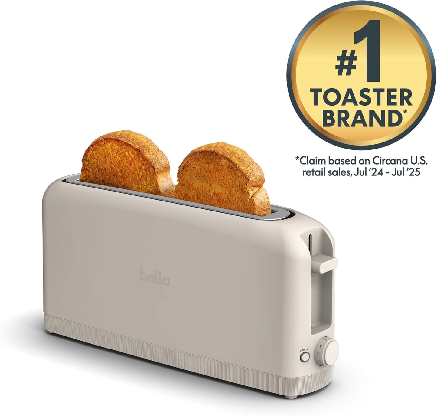 bella 2 Slice Slim Toaster, Fits-anywhere?Kitchenware, 6 Setting Shade Control with Reheat & Cancel Buttons, Fits sourdough, 10?Long Slot, Anti Jam & Auto Shutoff, 900 Watt, Oatmilk